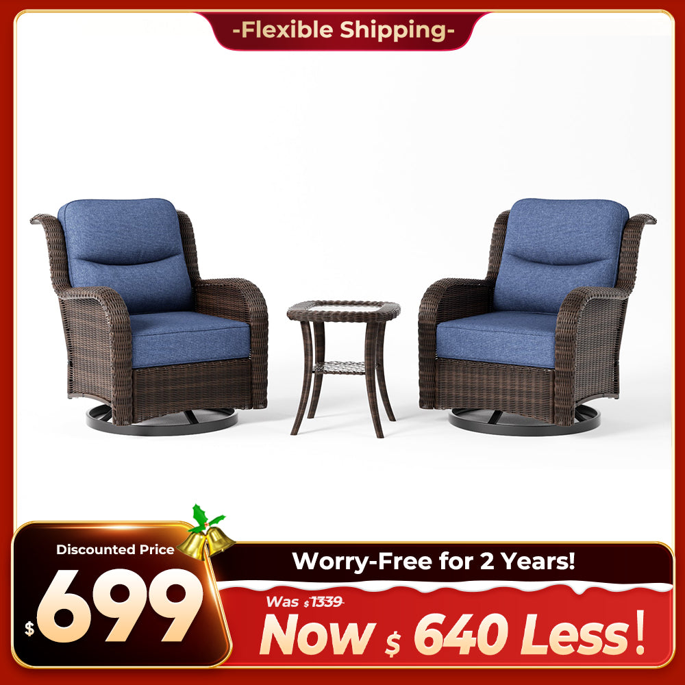 Ardenelle Luxury 3 Piece Patio Wicker Conversation Set With Side Table And Covers