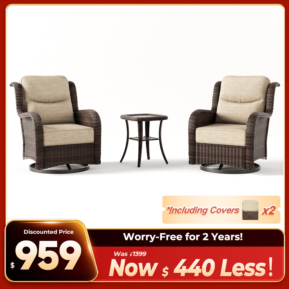 Ardenelle Luxury 3 Piece Patio Wicker Conversation Set With Side Table