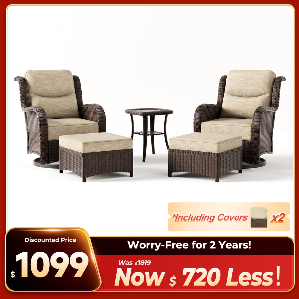 Ardenelle 5 Piece Patio Wicker Conversation Set With Ottomans