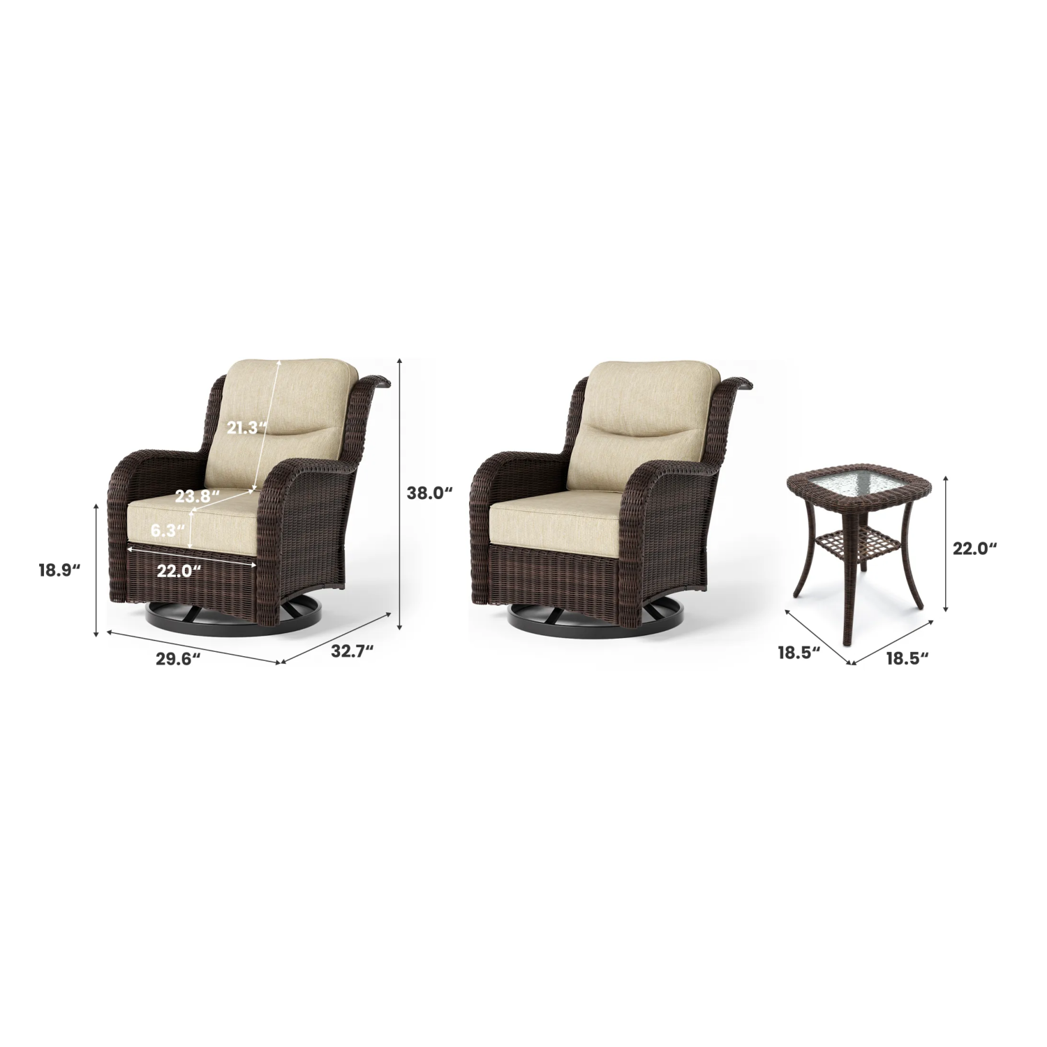 Ardenelle Luxury 3 Piece Patio Wicker Conversation Set With Side Table And Covers
