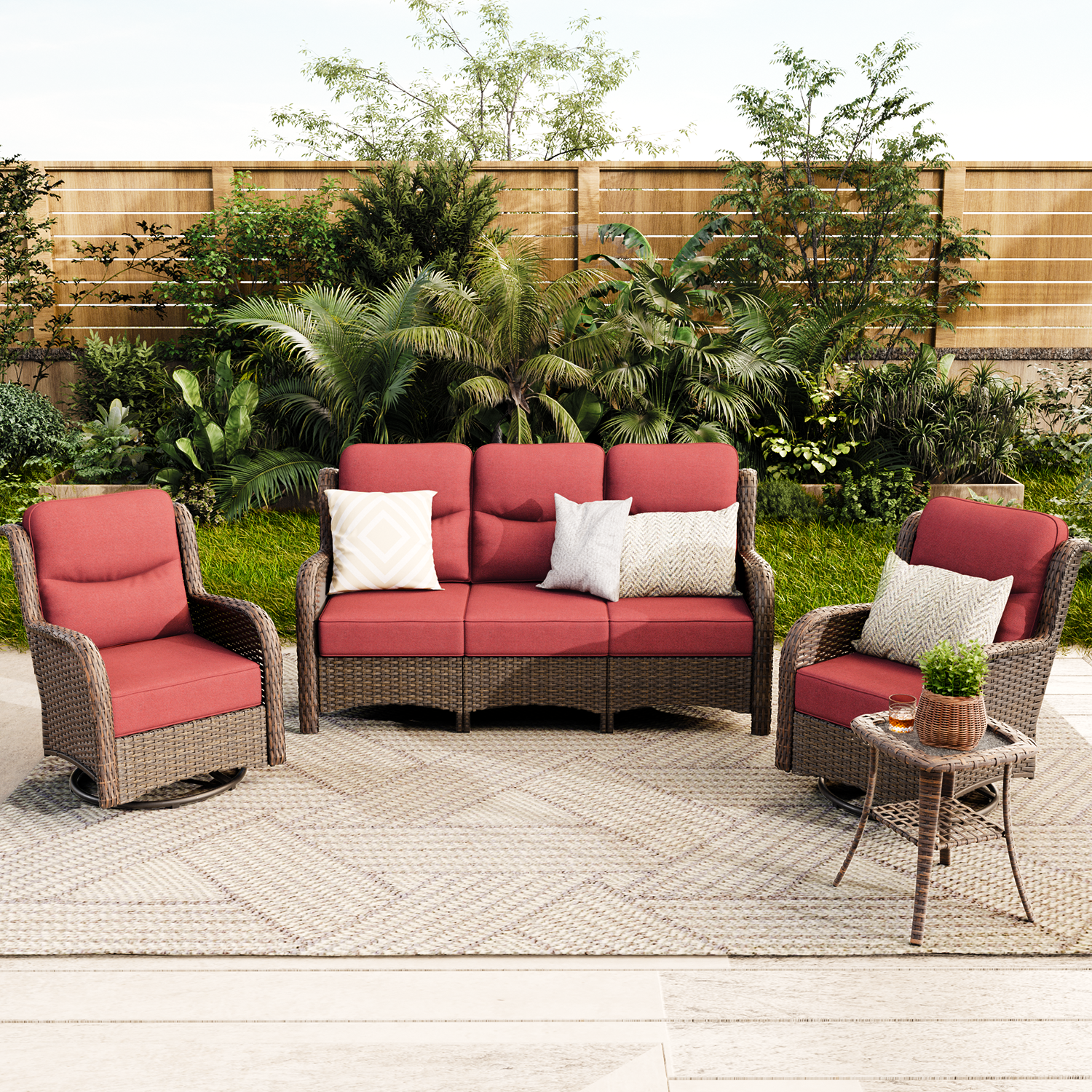 Hawthorne 4 Pieces Sofa Set With Side Table Red