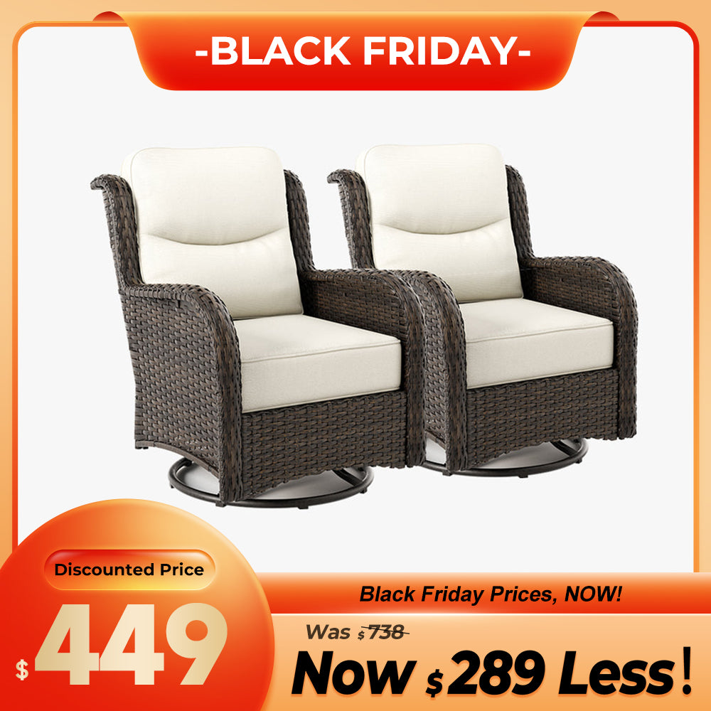 Hawthorne 2 Piece Outdoor Wicker  Swivel Gliding Chairs Set With 6-Inch Cushions & Sturdy Base
