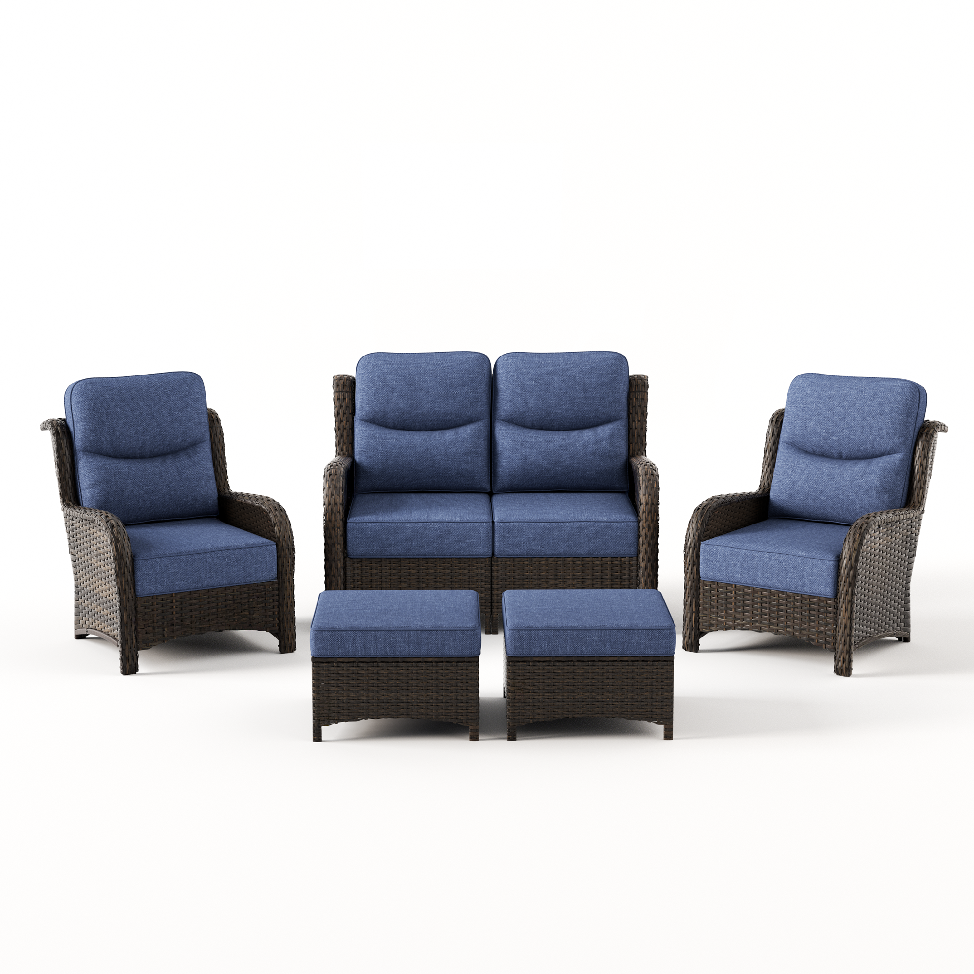 Hawthorne 6 Piece Patio Wicker Loveseat Set With Lounge Chairs And Ottomans