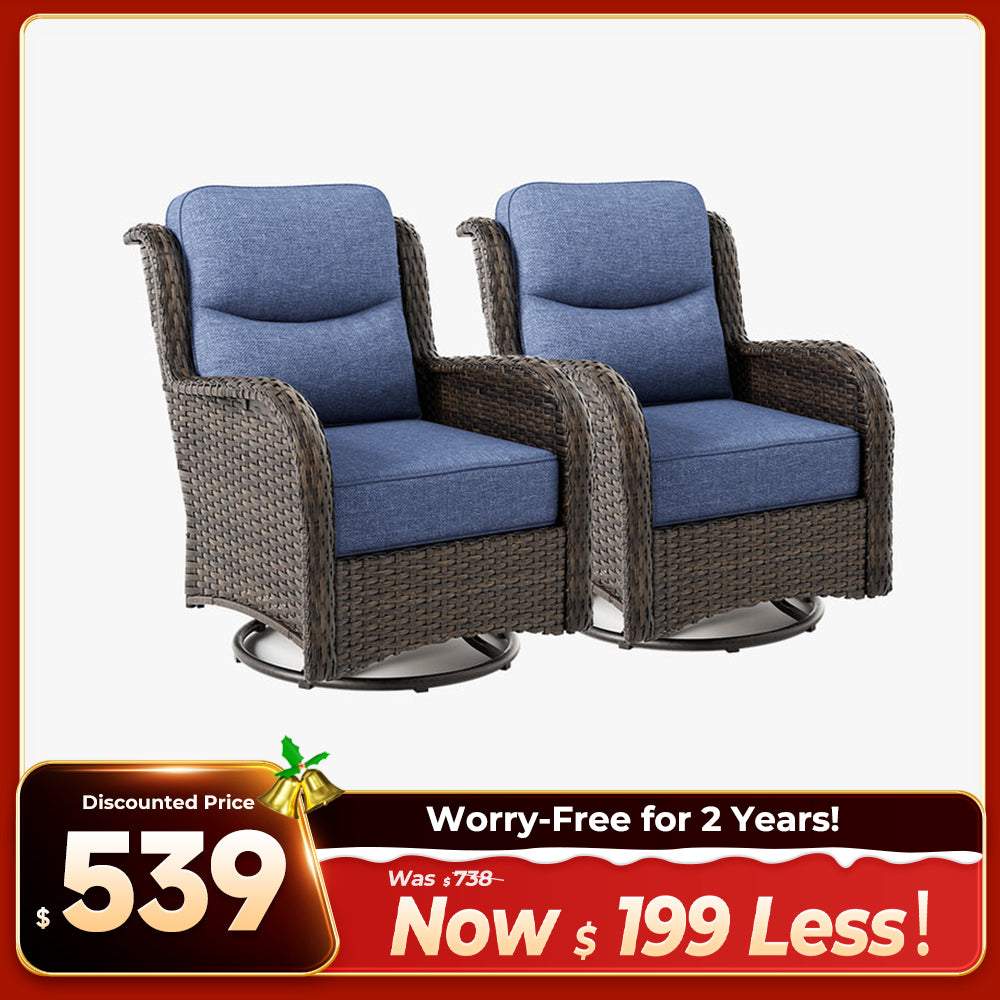 Hawthorne 2 Piece Outdoor Wicker  Swivel Gliding Chairs Set With 6-Inch Cushions & Sturdy Base