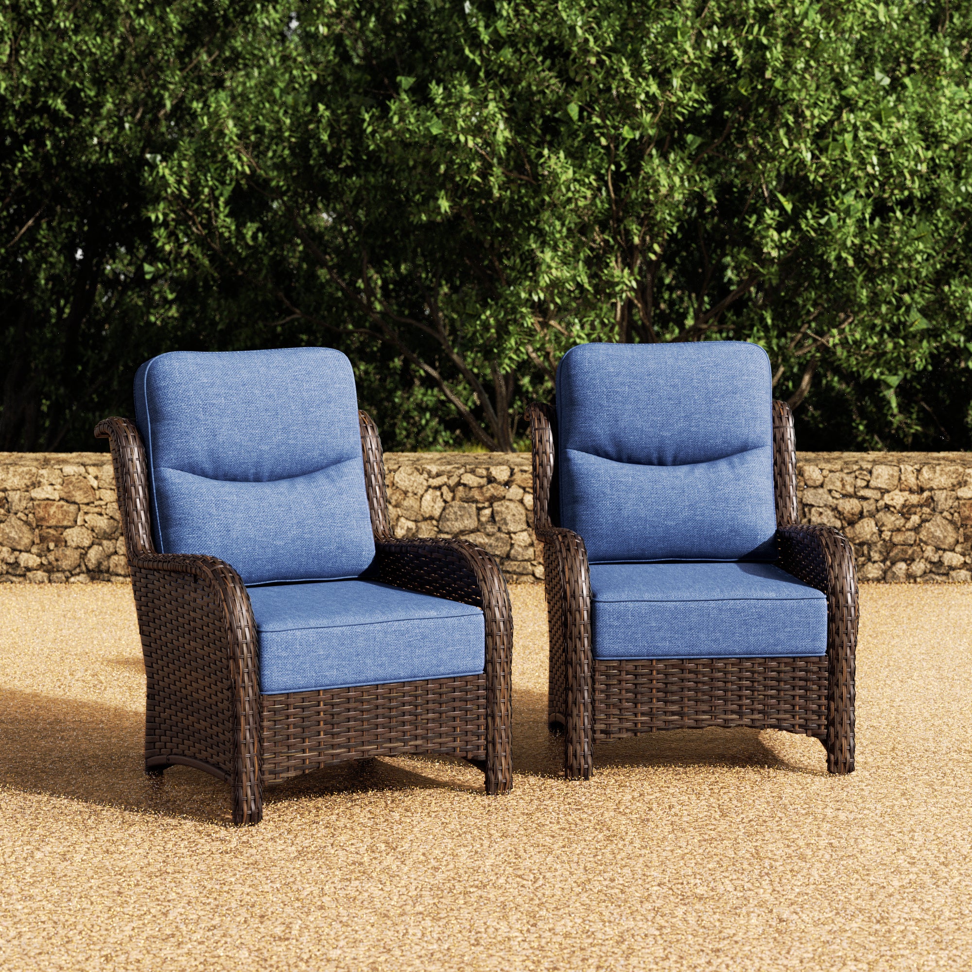 Hawthorne 2 Piece Outdoor Wicker Lounge Chairs Set With 6-Inch Cushions For Porch