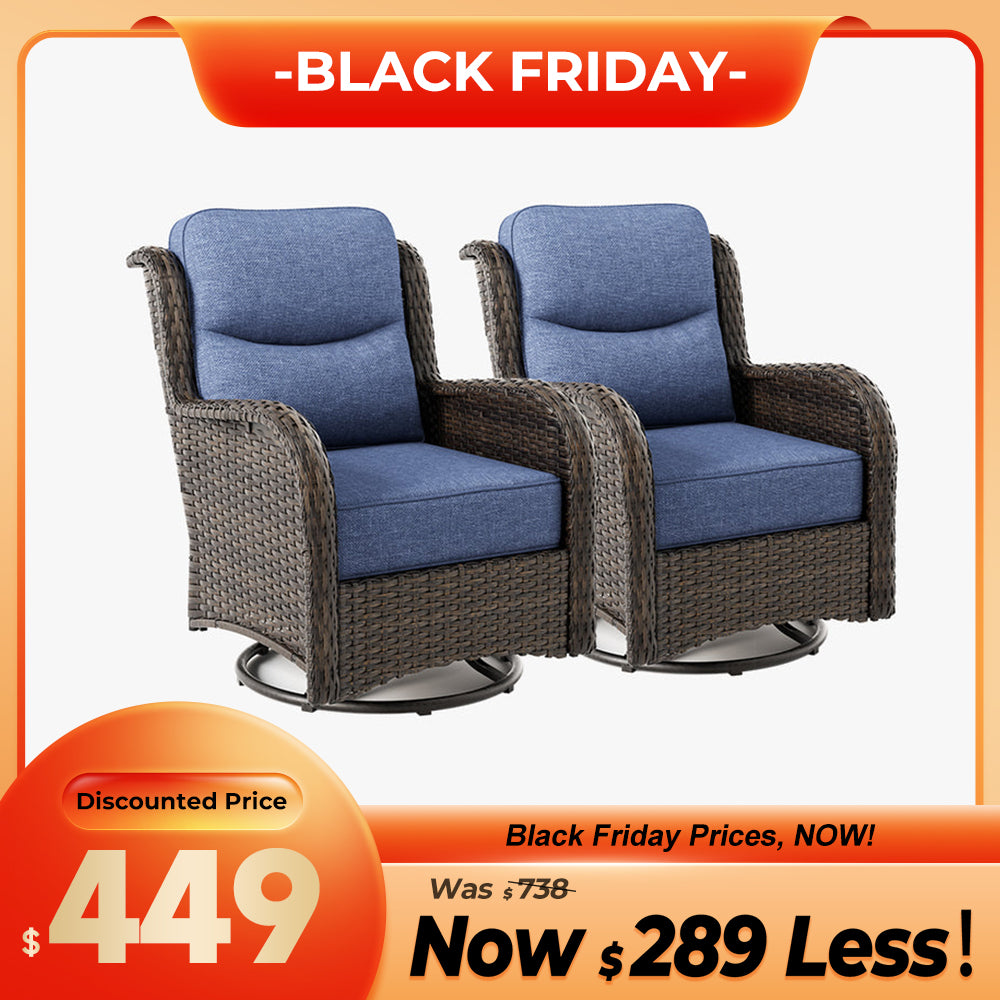 Hawthorne 2 Piece Outdoor Wicker  Swivel Gliding Chairs Set With 6-Inch Cushions & Sturdy Base