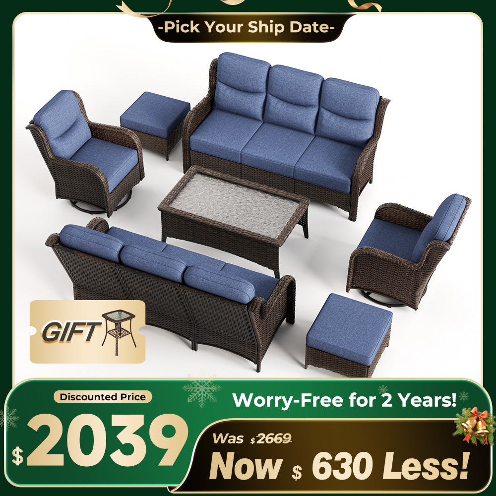 Hawthorne 7 Pieces Outdoor Wicker Sofas & Chairs Set With Ergonomic backrest Design & Comfort Cushions