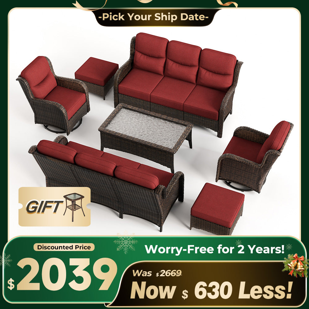 Hawthorne 7 Pieces Outdoor Wicker Sofas & Chairs Set With Ergonomic backrest Design & Comfort Cushions