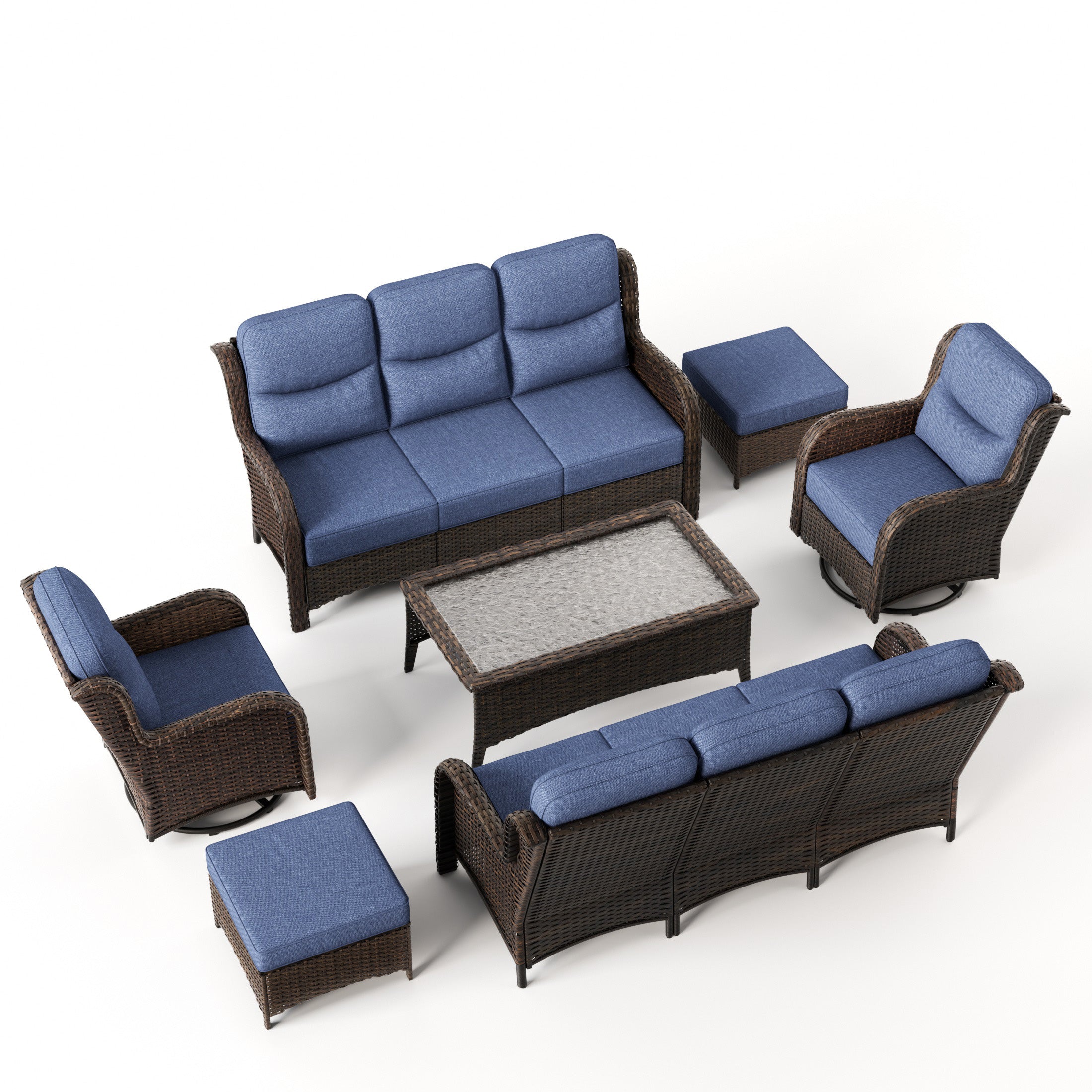 Hawthorne 7 Pieces Outdoor Wicker Sofas & Chairs Set With Ergonomic backrest Design & Comfort Cushions