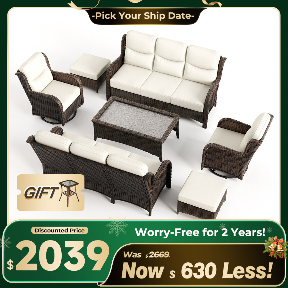 Hawthorne 7 Pieces Outdoor Wicker Sofas & Chairs Set With Ergonomic backrest Design & Comfort Cushions