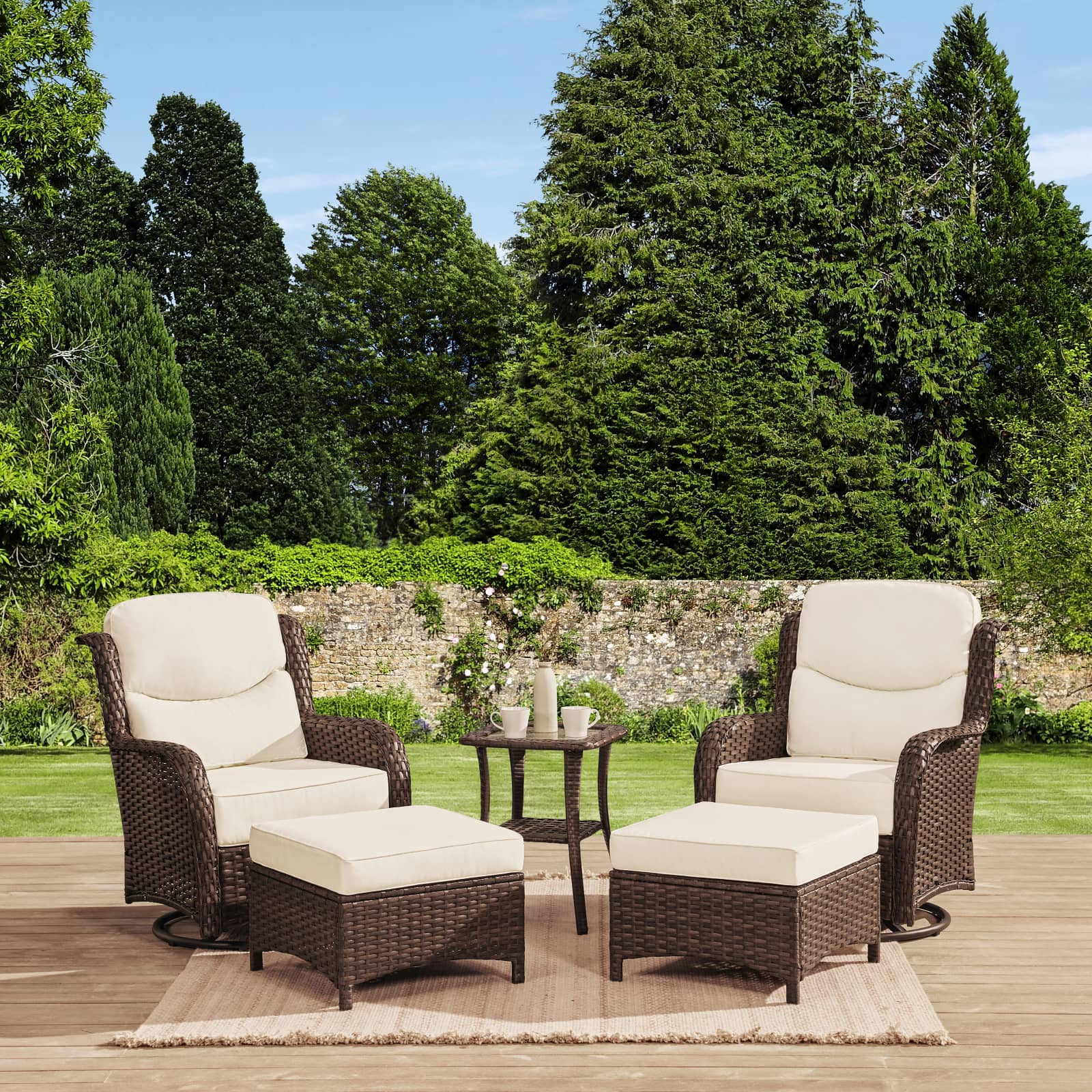 Swivel Glider White Conversation Set V2 With Ottomans