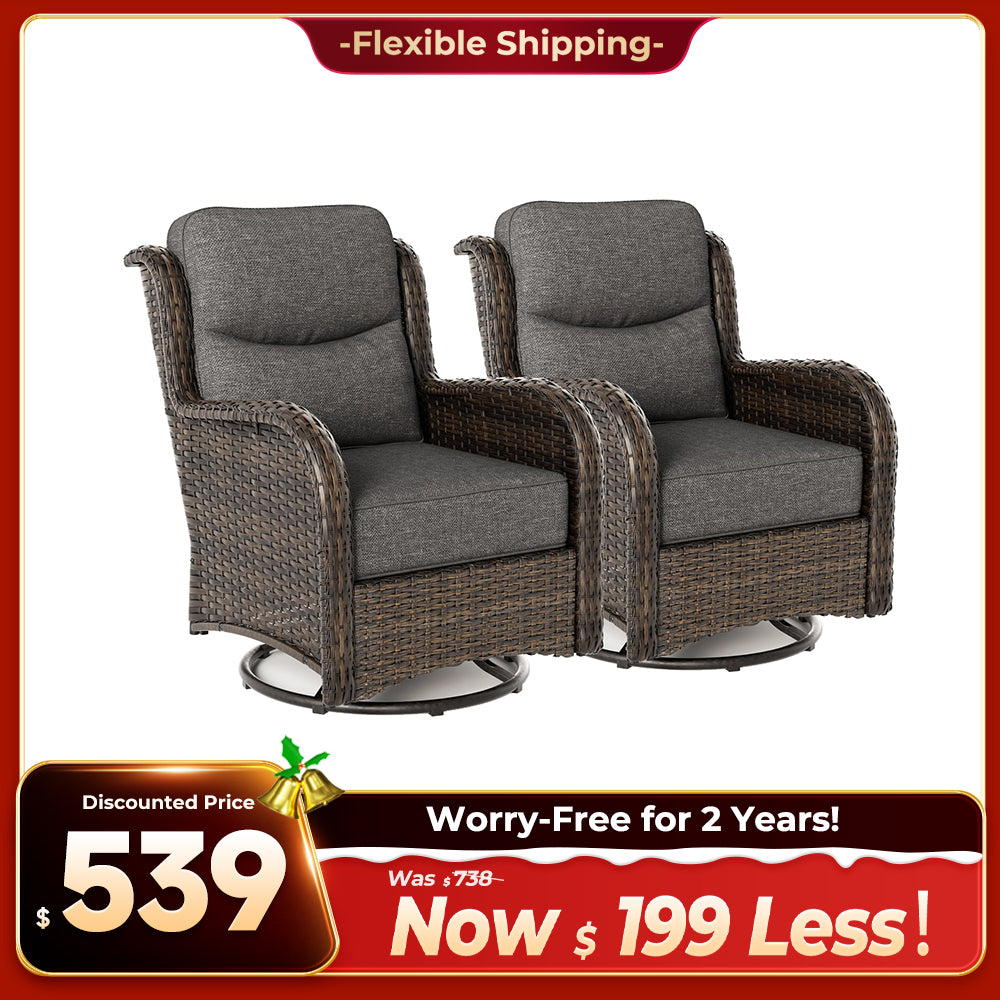 Hawthorne 2 Piece Outdoor Wicker  Swivel Gliding Chairs Set With 6-Inch Cushions & Sturdy Base