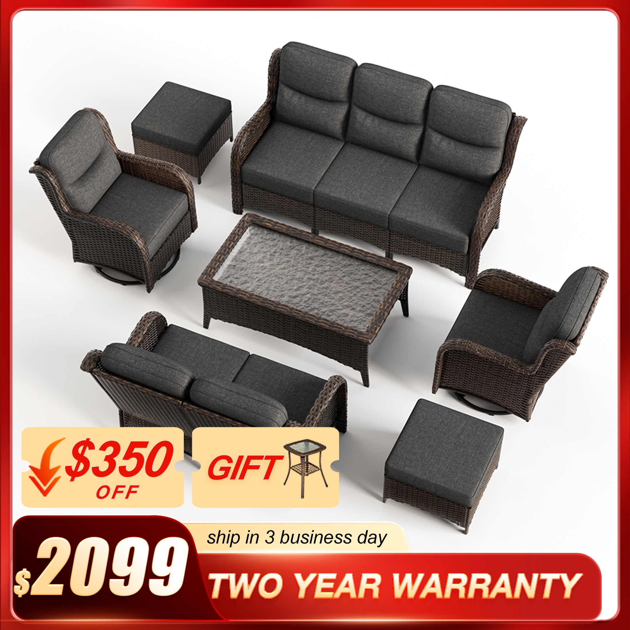 Hawthorne 7 Piece Patio Wicker Furniture Set With 3 Seater Sofa And Loveseat