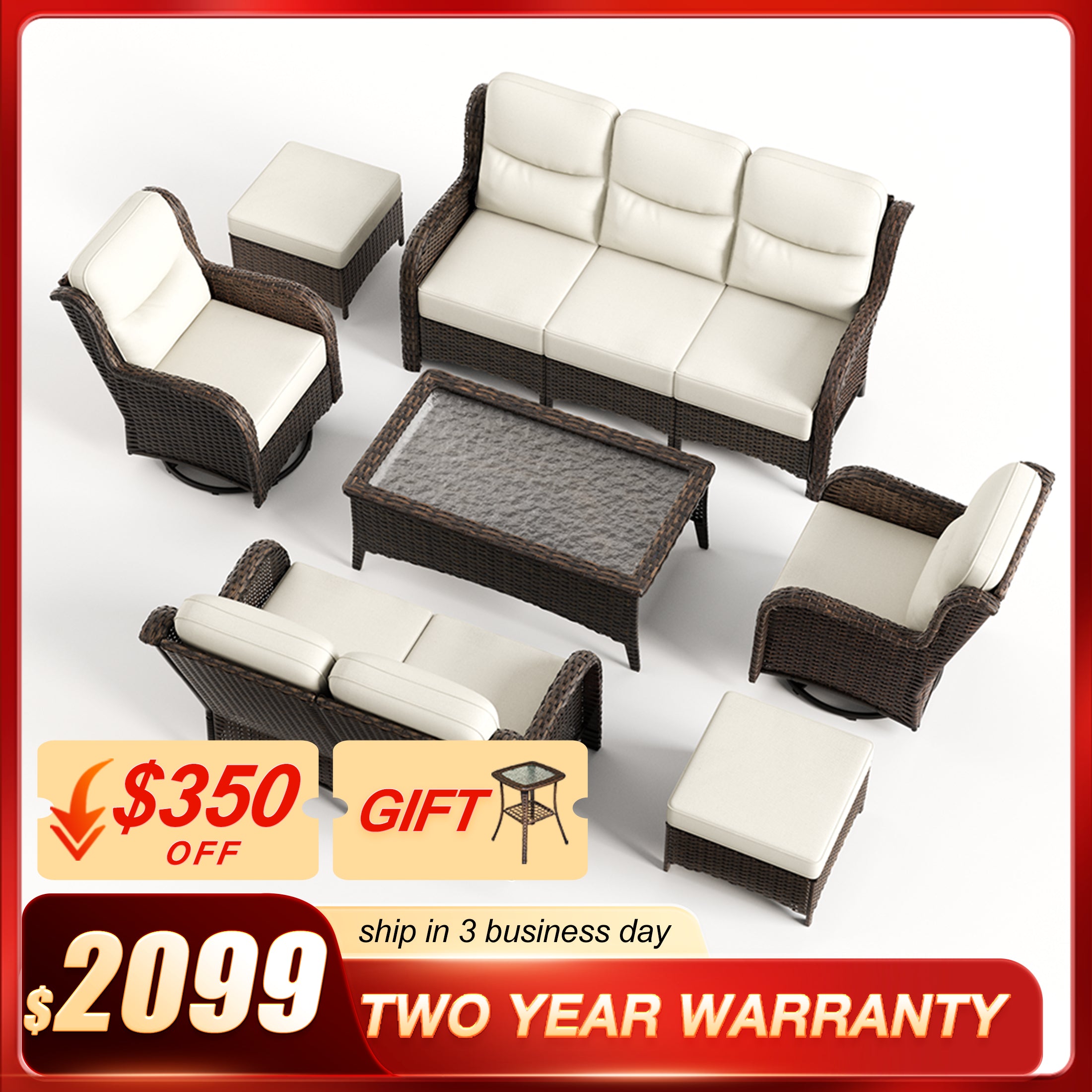 Hawthorne 7 Piece Patio Wicker Furniture Set With 3 Seater Sofa And Loveseat