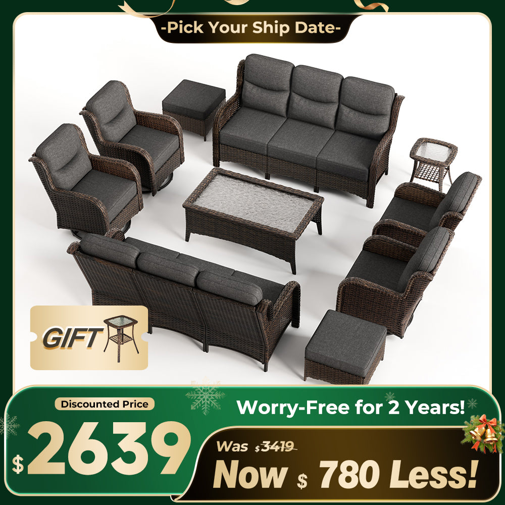 Hawthorne 8 Pieces All Weather Outdoor Wicker Sofa Set with Tables and Cushions for Backyard