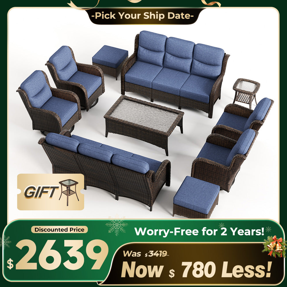 Hawthorne 8 Pieces All Weather Outdoor Wicker Sofa Set with Tables and Cushions for Backyard