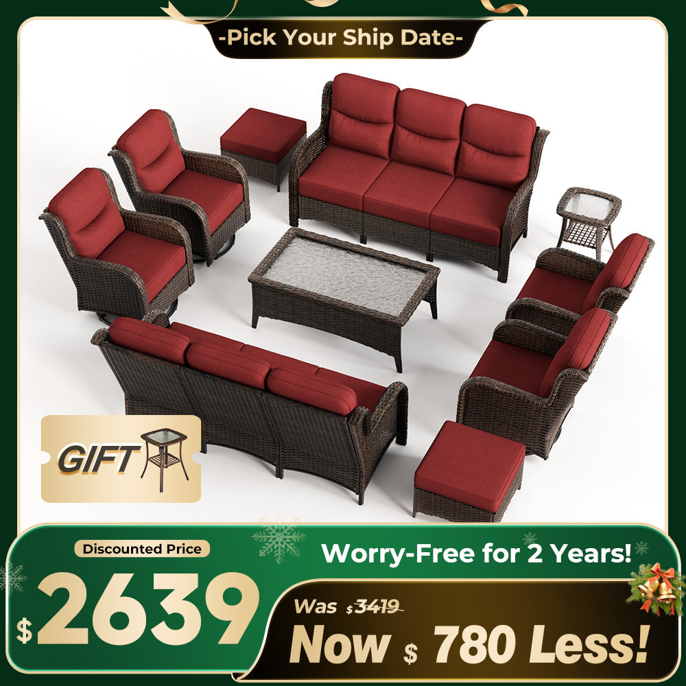 Hawthorne 8 Pieces All Weather Outdoor Wicker Sofa Set with Tables and Cushions for Backyard