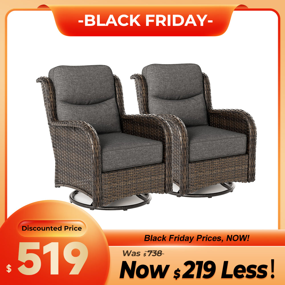 Hawthorne 2 Piece Outdoor Wicker  Swivel Gliding Chairs Set With 6-Inch Cushions & Sturdy Base
