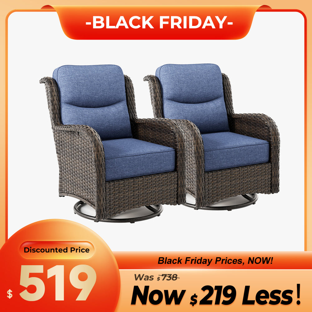 Hawthorne 2 Piece Outdoor Wicker  Swivel Gliding Chairs Set With 6-Inch Cushions & Sturdy Base