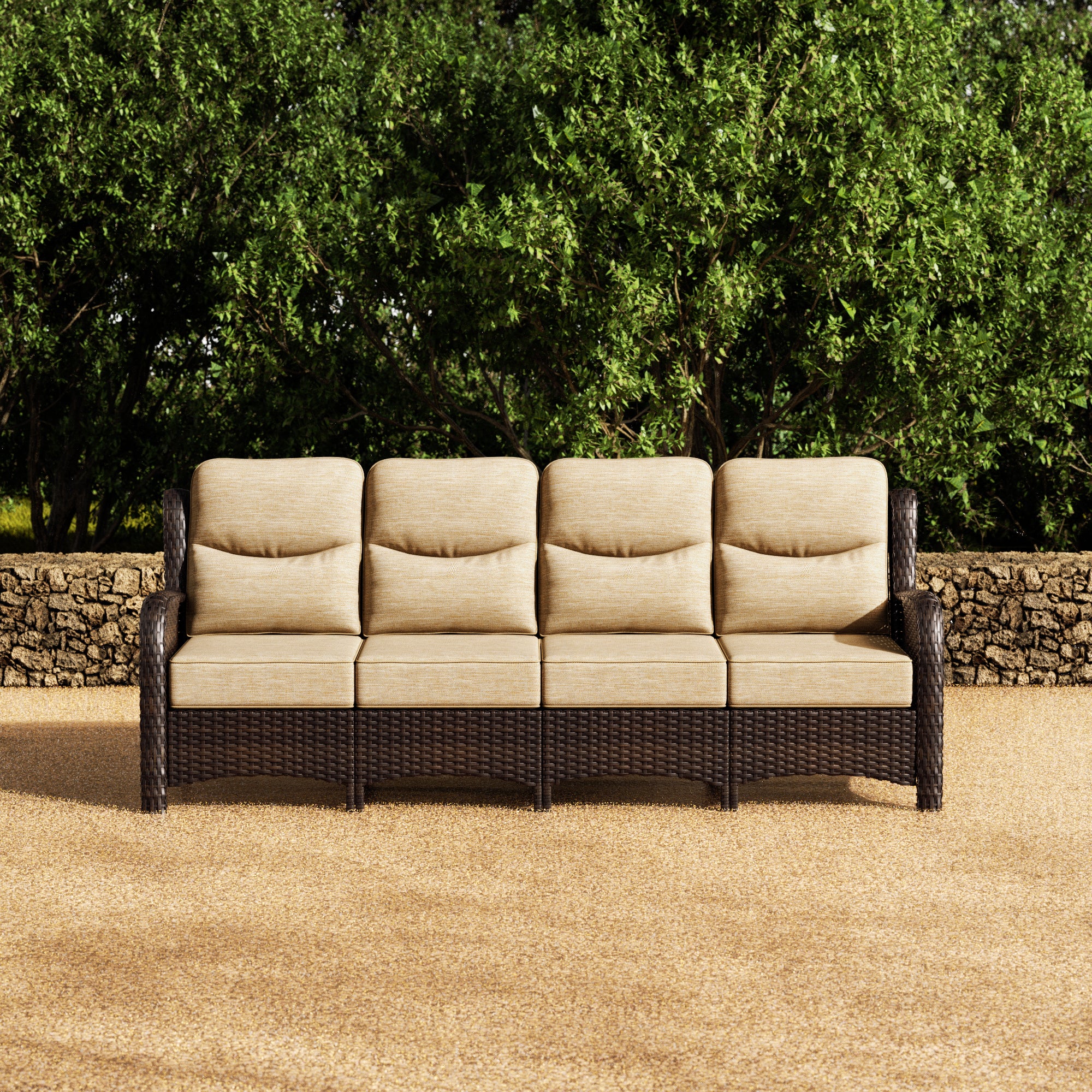 Hawthorne Patio Rattan 4 Seater Sofa With High Back Design & 6-Inch Cushions For Backyard