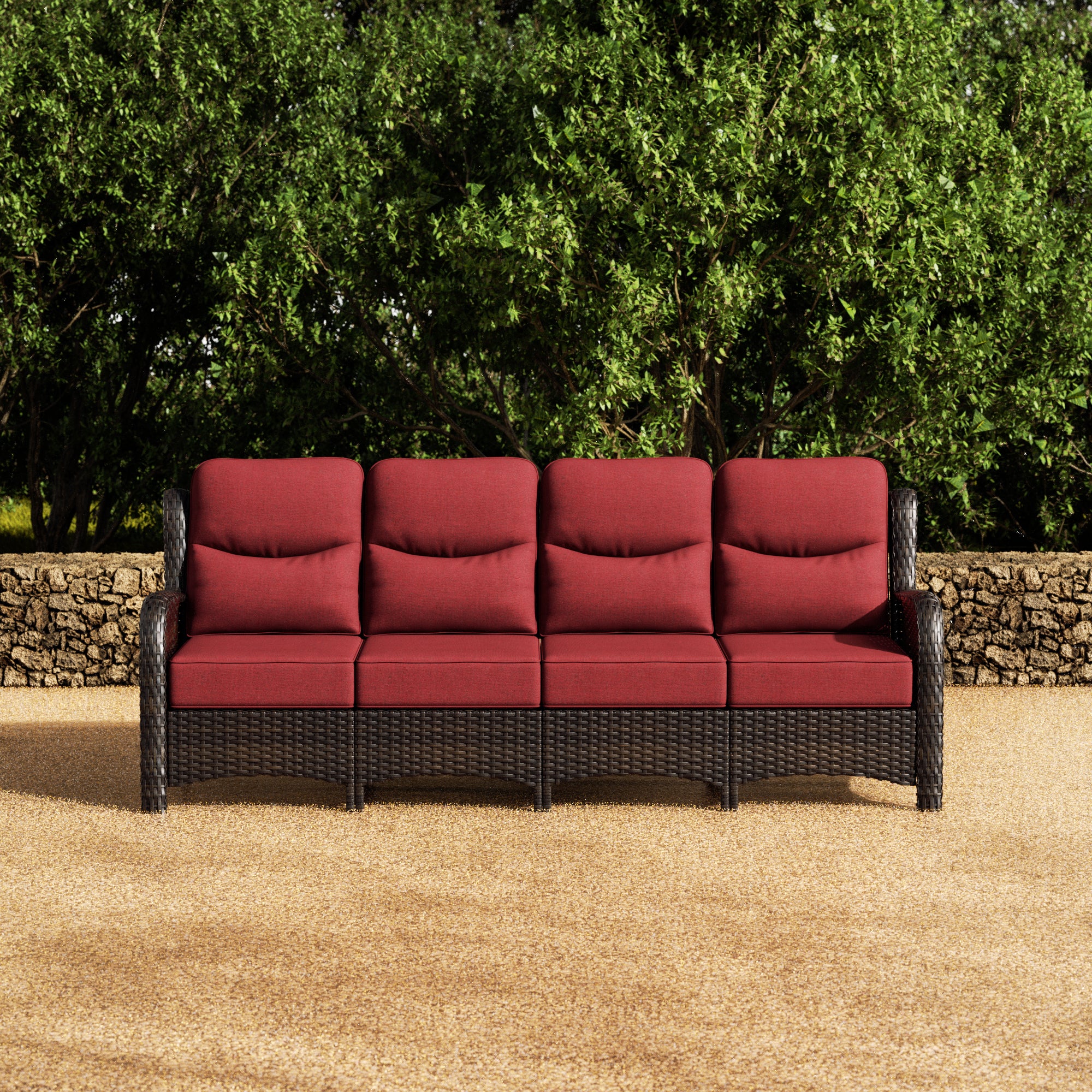 Hawthorne Patio Rattan 4 Seater Sofa With High Back Design & 6-Inch Cushions For Backyard