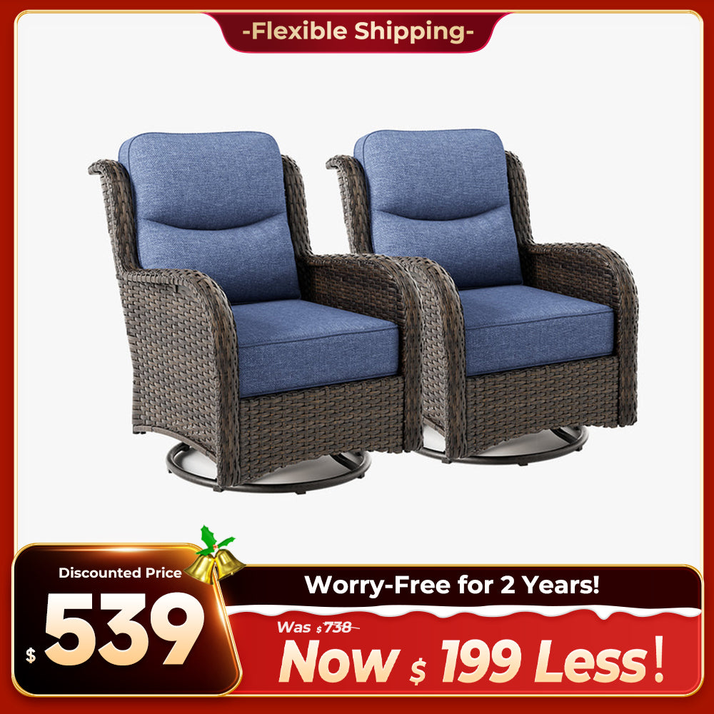 Hawthorne 2 Piece Outdoor Wicker  Swivel Gliding Chairs Set With 6-Inch Cushions & Sturdy Base