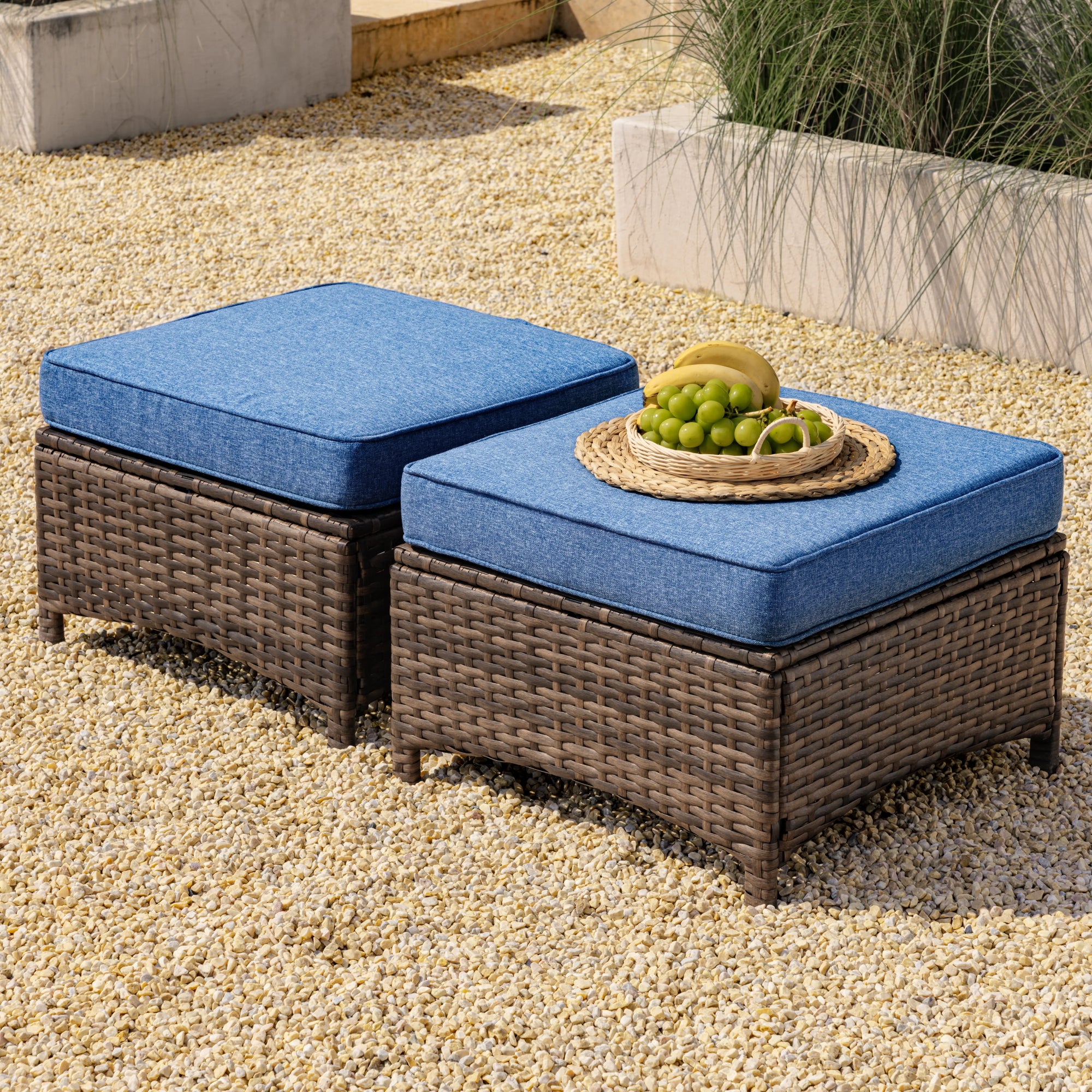Hawthorne 2 Pack Multifunctional Outdoor Wicker Ottomans for Sofa and Chairs