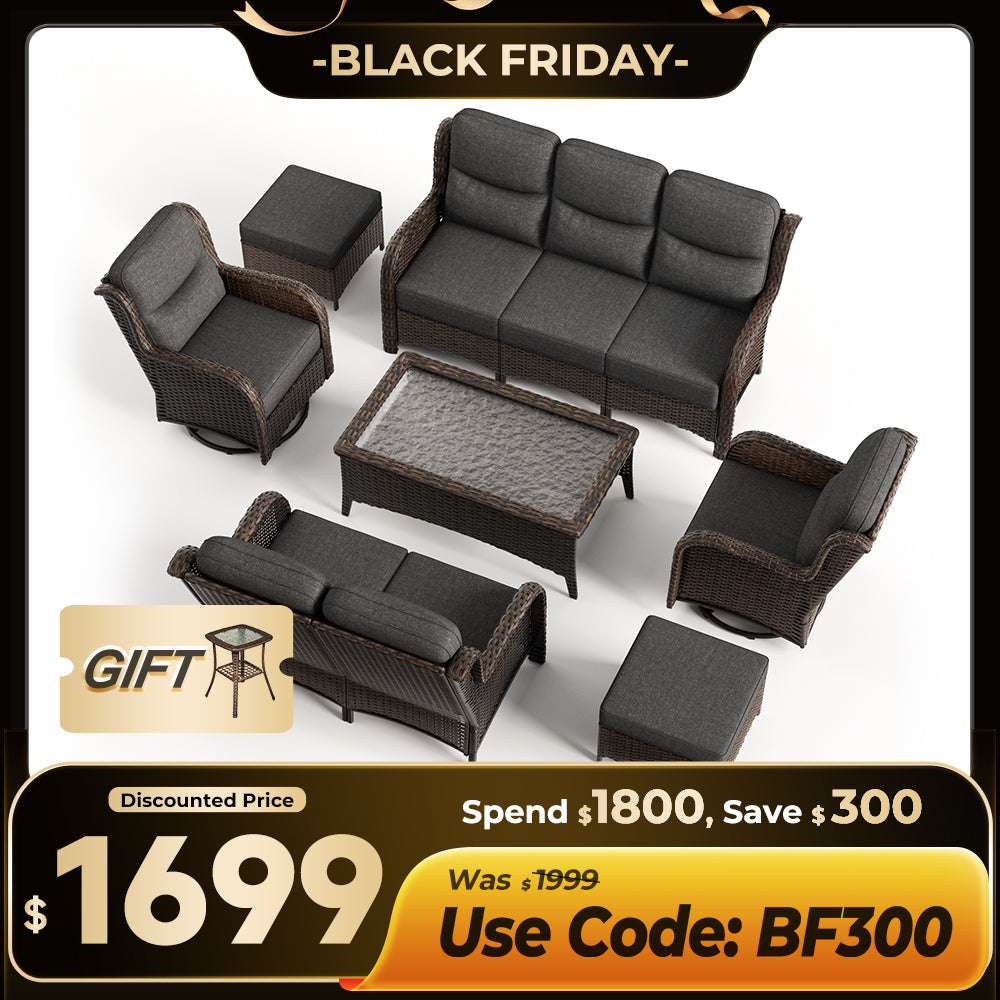 【Extra $300 OFF | CODE: BF300】Hawthorne 7 Piece Patio Wicker Furniture Set With 3 Seater Sofa And Loveseat