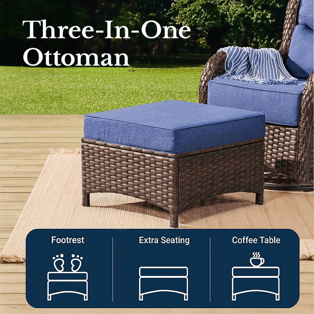 Hawthorne 2 Pack Multifunctional Outdoor Wicker Ottomans for Sofa and Chairs