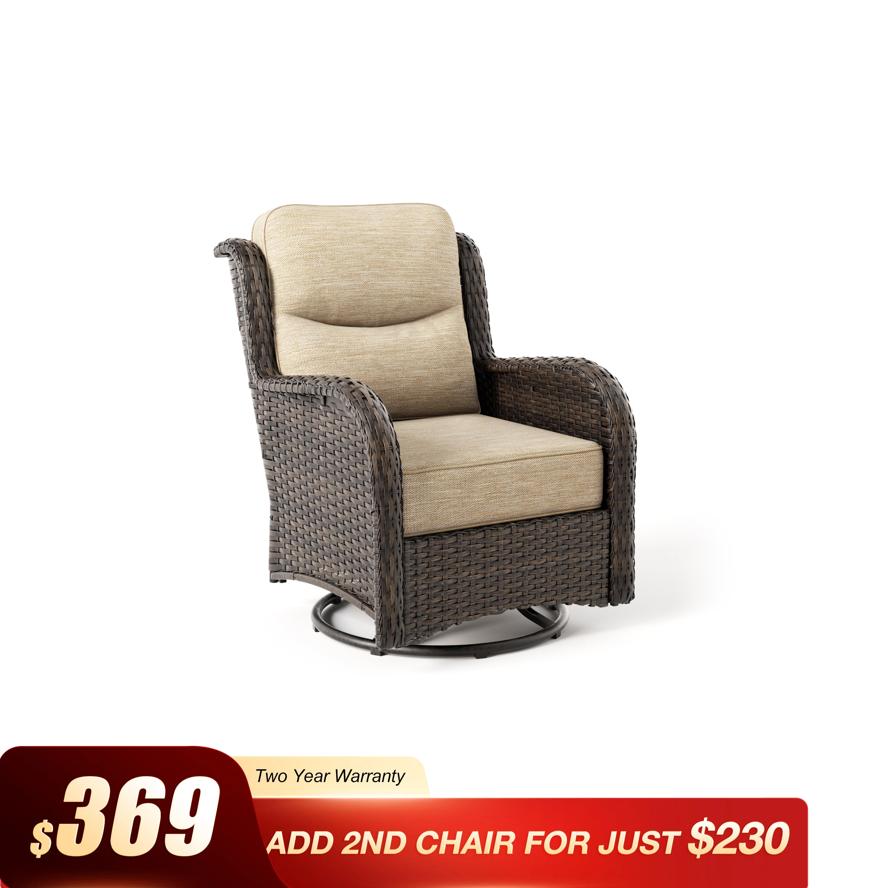 Hawthorne 360° Swivel Outdoor Wicker Gliding Chair With 6-Inch Cushion & Sturdy Base
