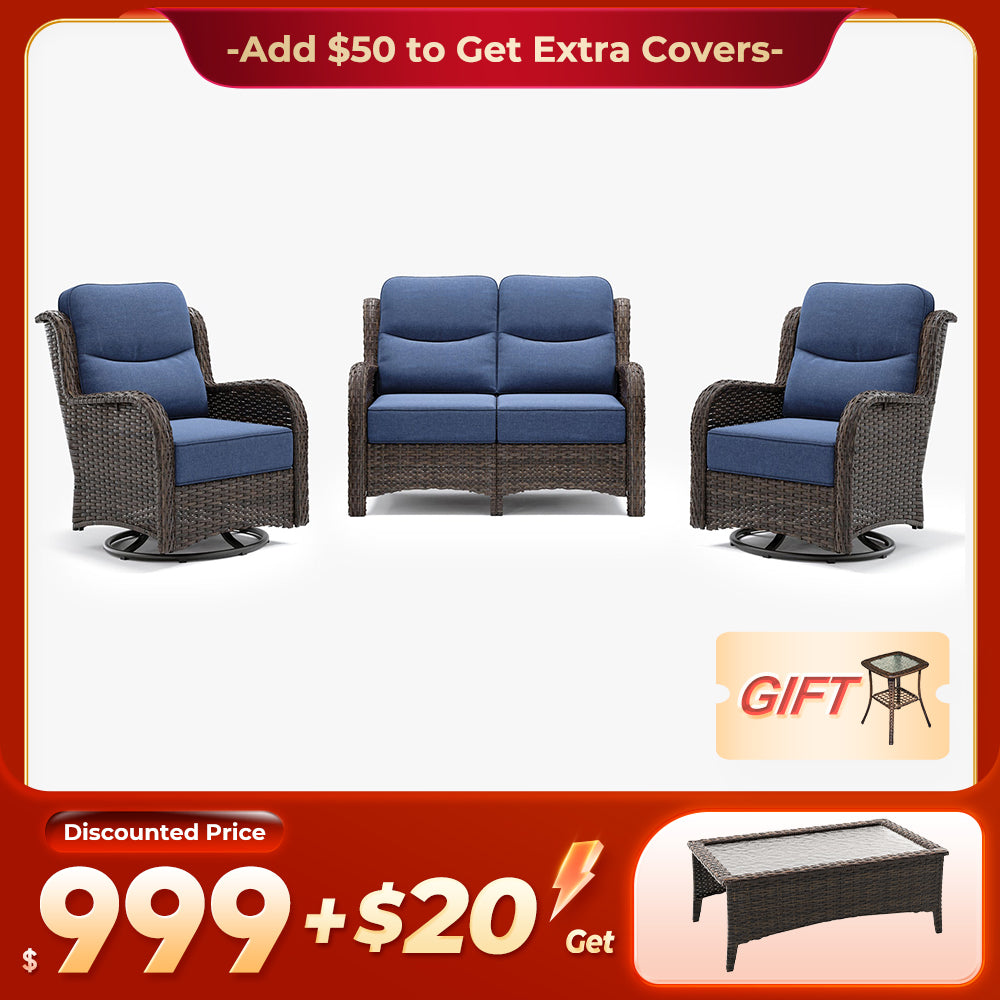 【Extra Coffee Table: $20 More】Hawthorne 4 Piece Patio Rattan Loveseat Set With Extra Coffee Table