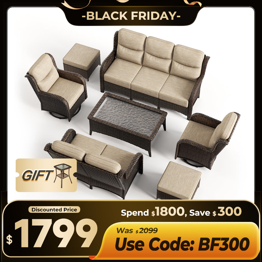 【Extra $300 OFF | CODE: BF300】Hawthorne 7 Piece Patio Wicker Furniture Set With 3 Seater Sofa And Loveseat
