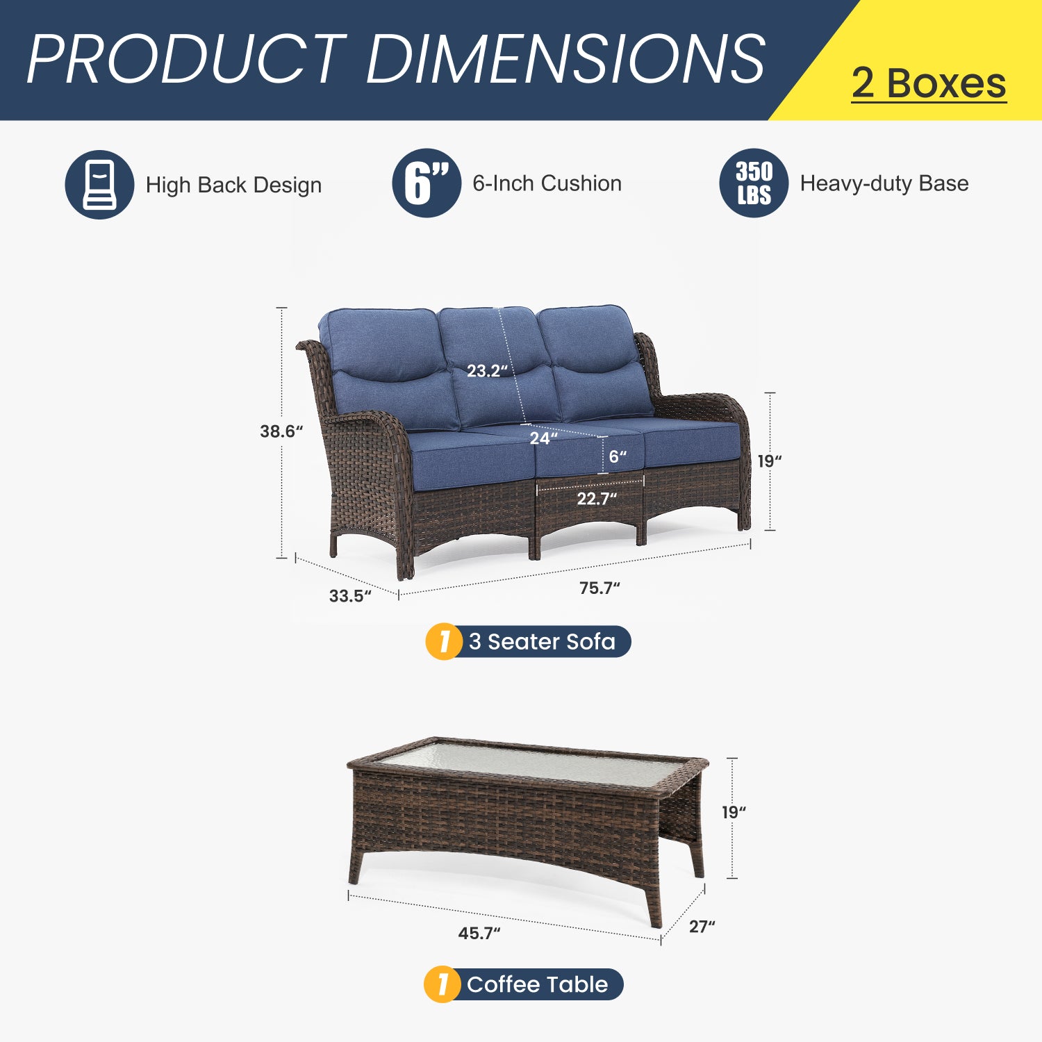 Hawthorne 3-piece Sofa With Table Blue
