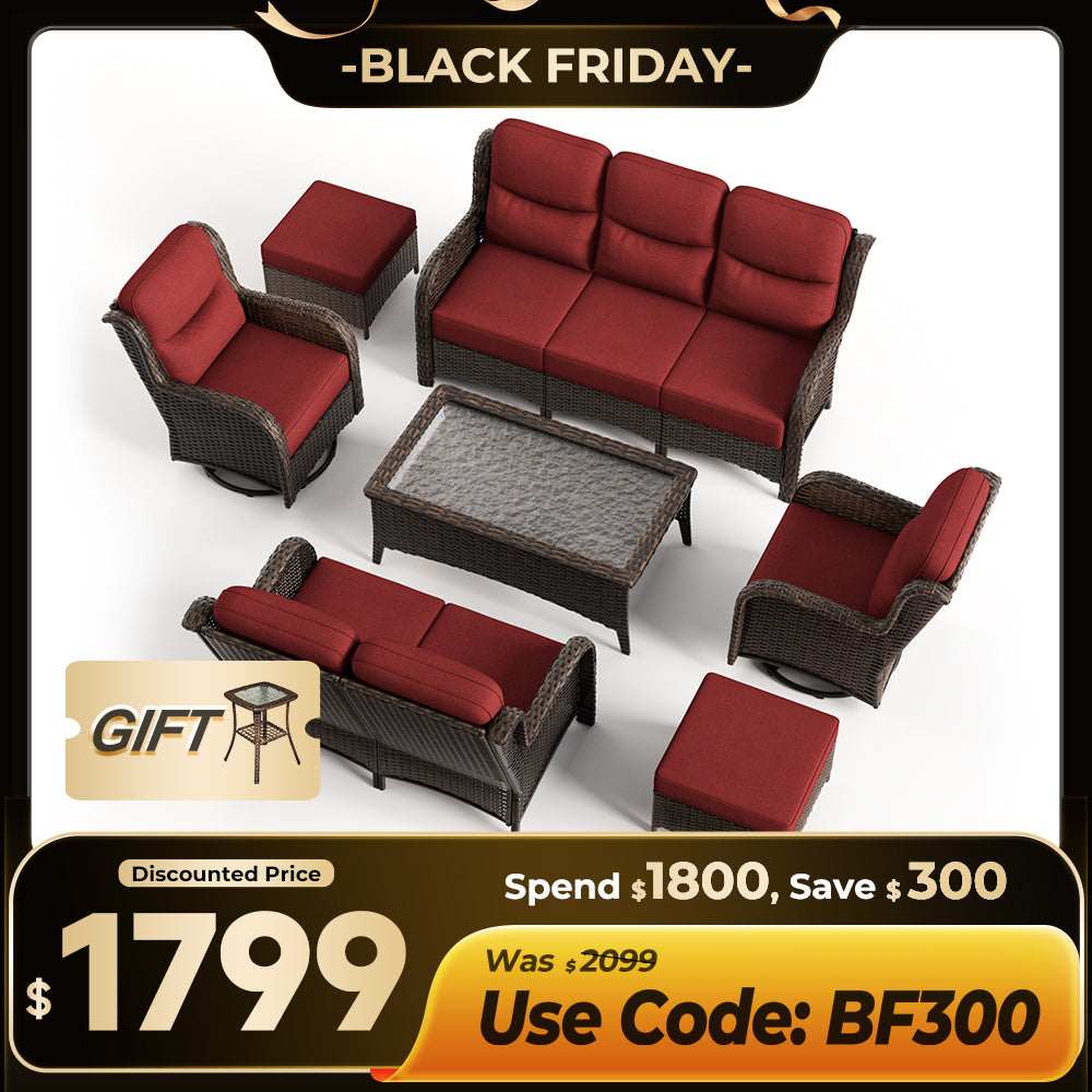 【Extra $300 OFF | CODE: BF300】Hawthorne 7 Piece Patio Wicker Furniture Set With 3 Seater Sofa And Loveseat