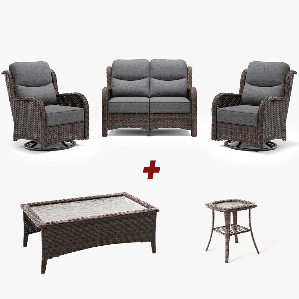 【Extra Coffee Table: $20 More】Hawthorne 4 Piece Patio Rattan Loveseat Set With Extra Coffee Table