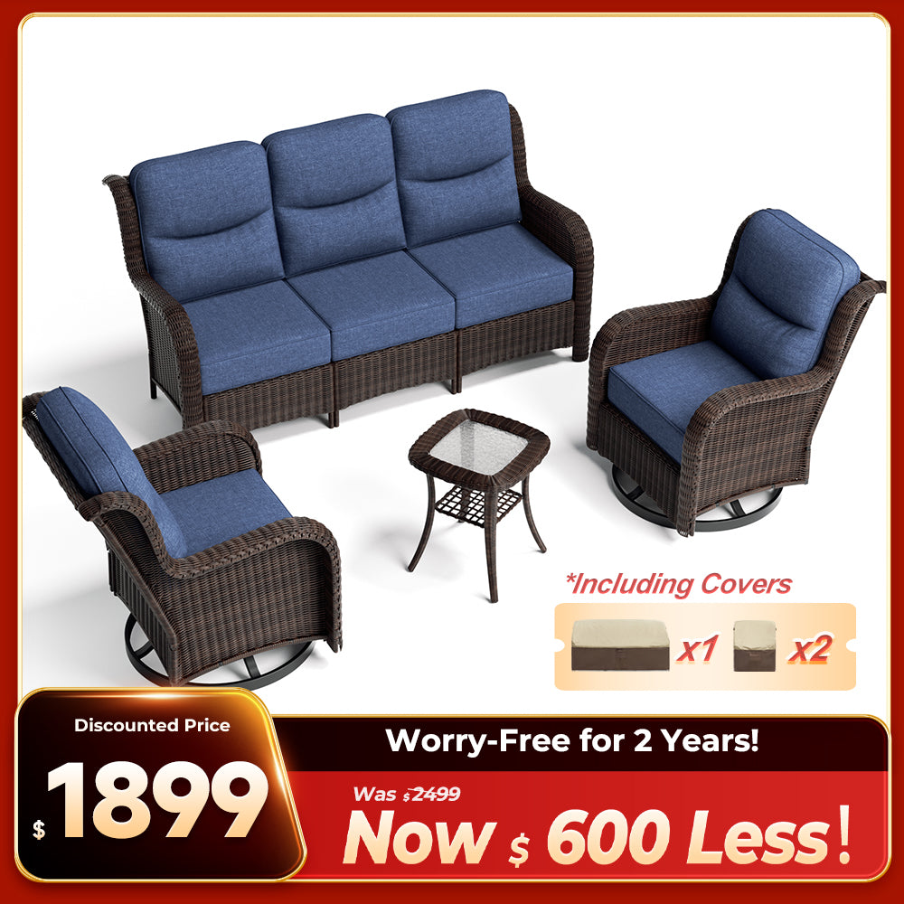 Ardenelle Luxury 5 Seater Patio Wicker Sofa Set With Side tables