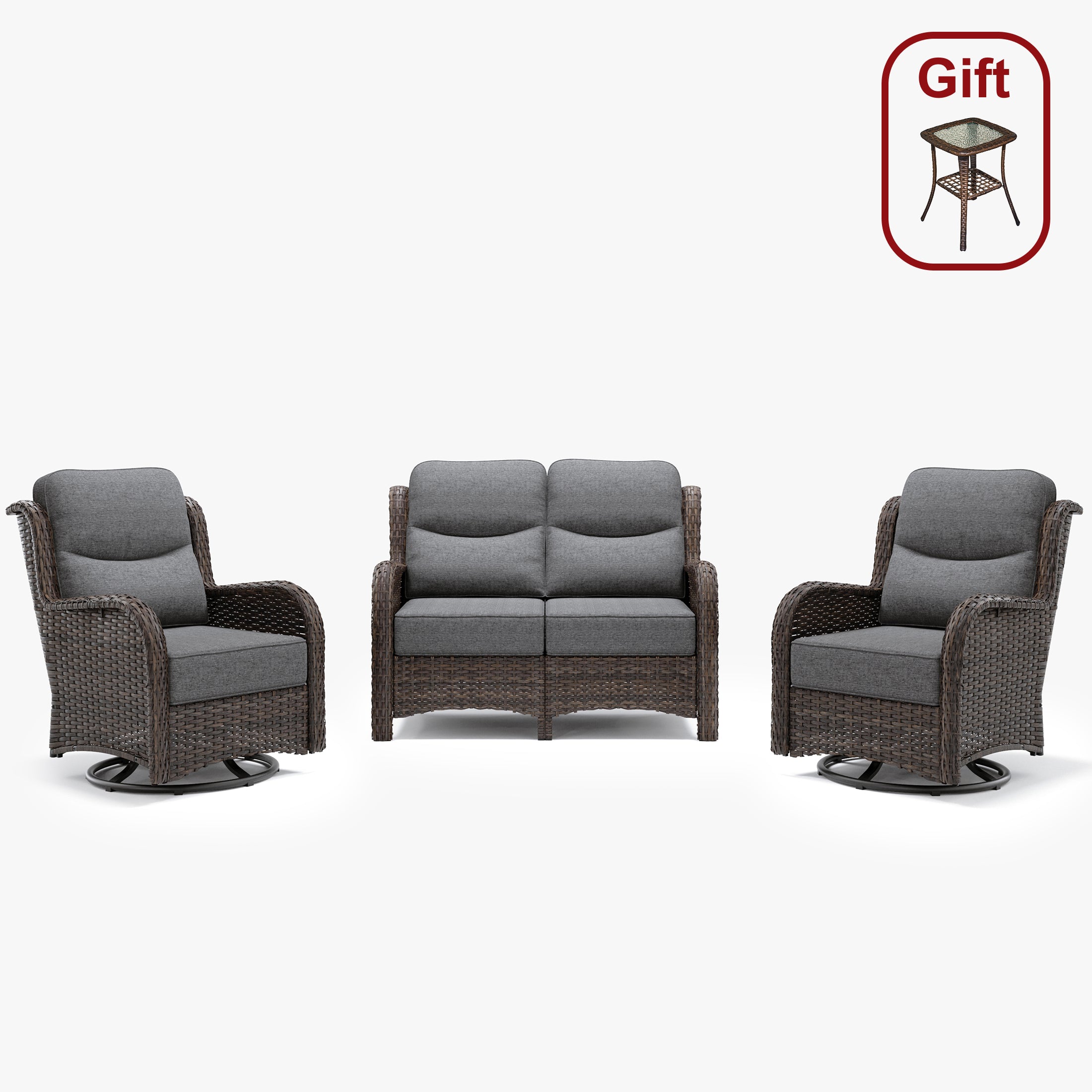 Hawthorne 4 Seater Patio Rattan Loveseat Set With Swivel Glider Chairs