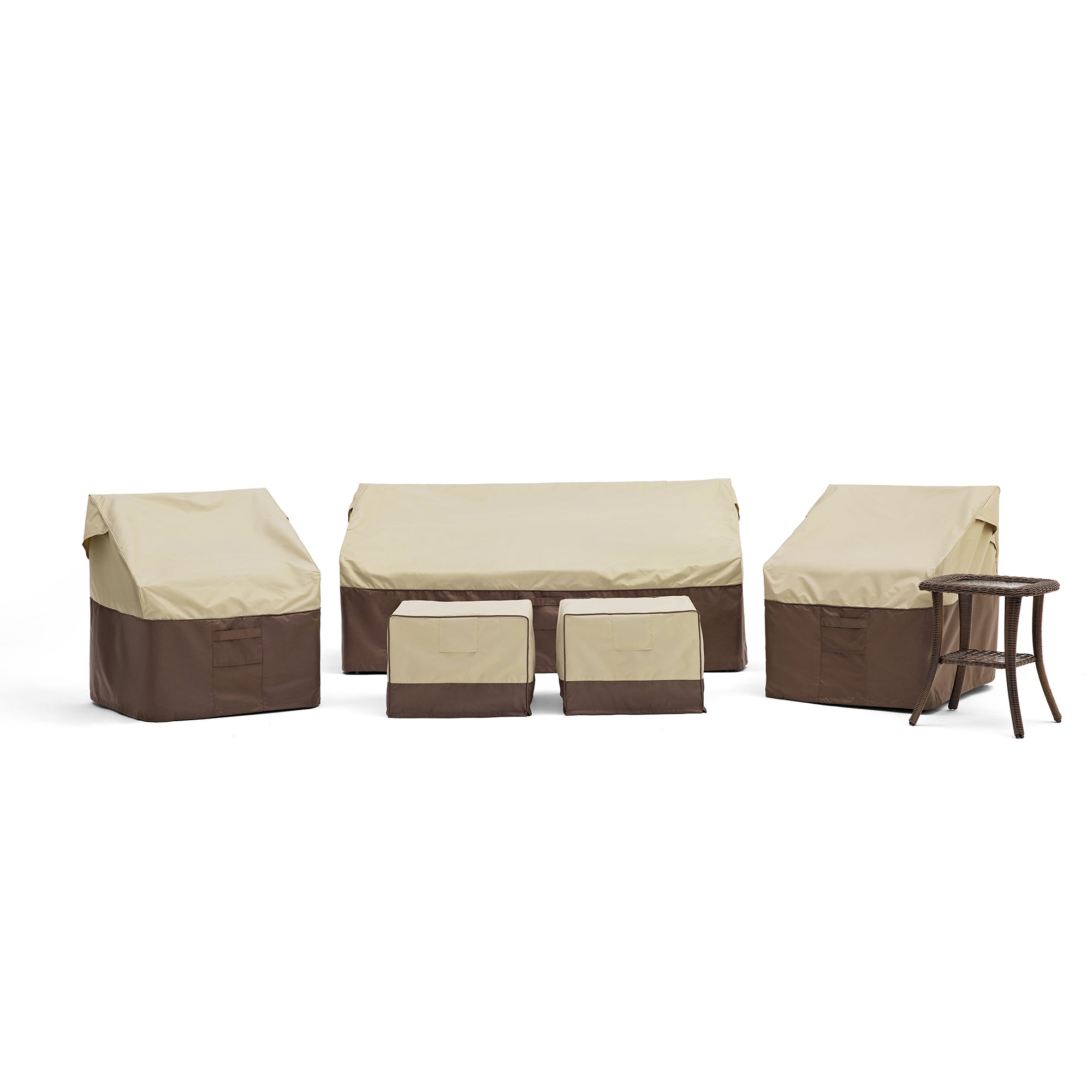 Ardenelle Luxury 6 Piece Patio Wicker Sofa Set With Ottomans, Side tables And Covers