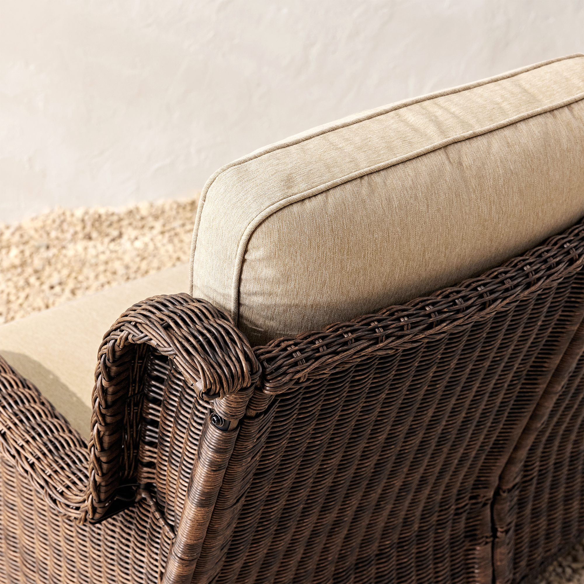 Ardenelle Luxury 3 Piece Patio Wicker Conversation Set With High Back 6-Inch Cushions For Deck