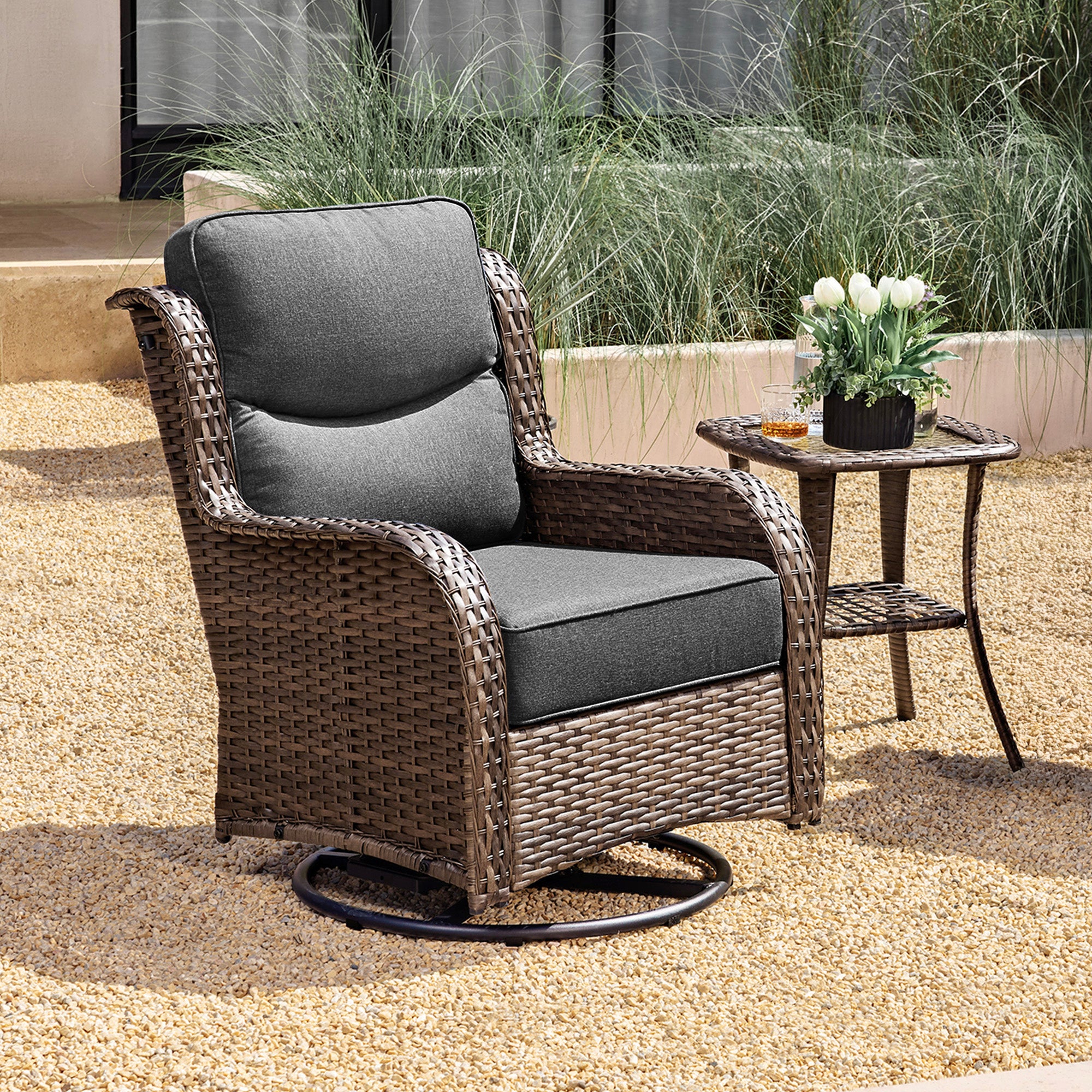 Hawthorne 360° Swivel Outdoor Wicker Gliding Chair With 6-Inch Cushion & Sturdy Base