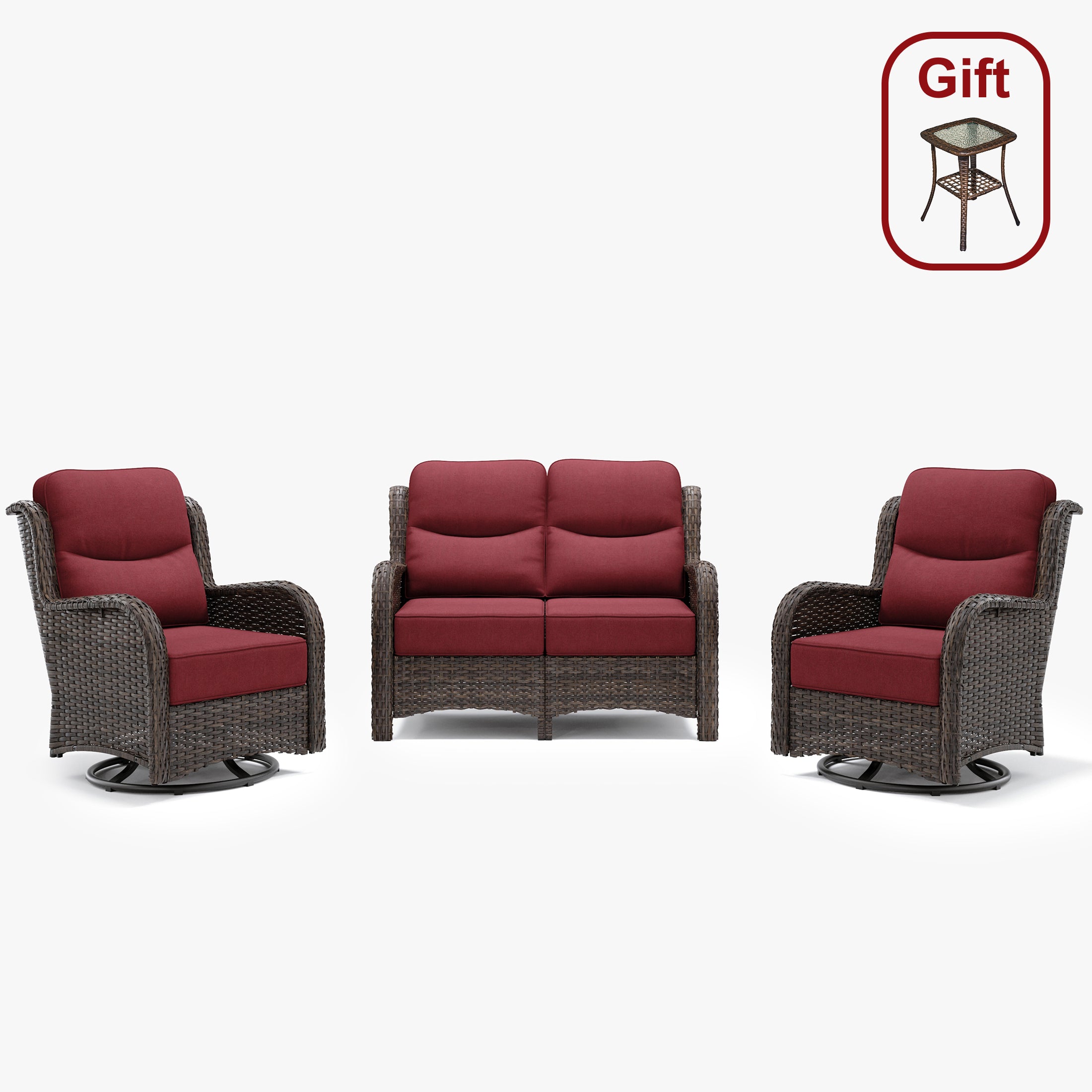 Hawthorne 4 Seater Patio Rattan Loveseat Set With Swivel Glider Chairs