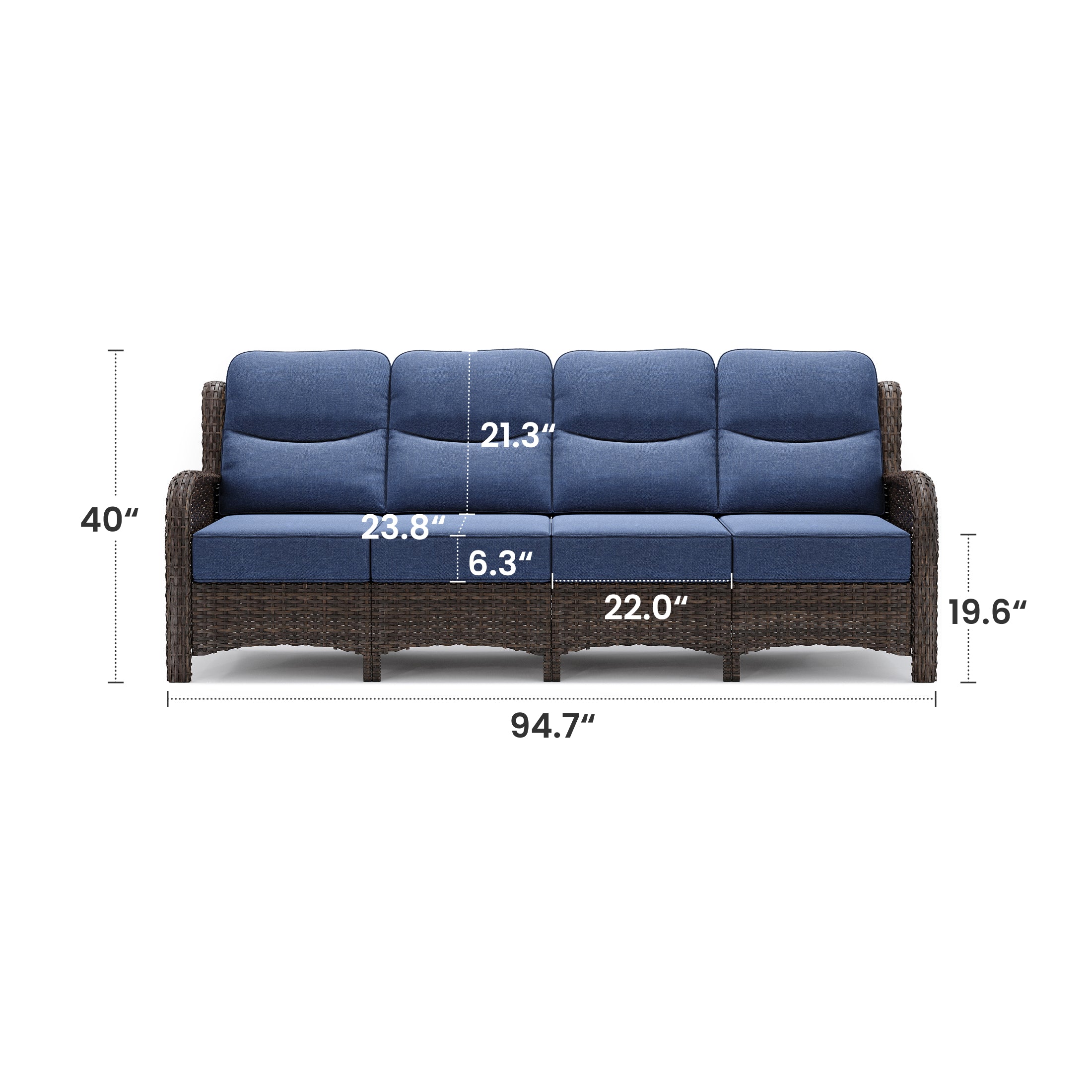 Hawthorne Patio Rattan 4 Seater Sofa With High Back Design & 6-Inch Cushions For Backyard