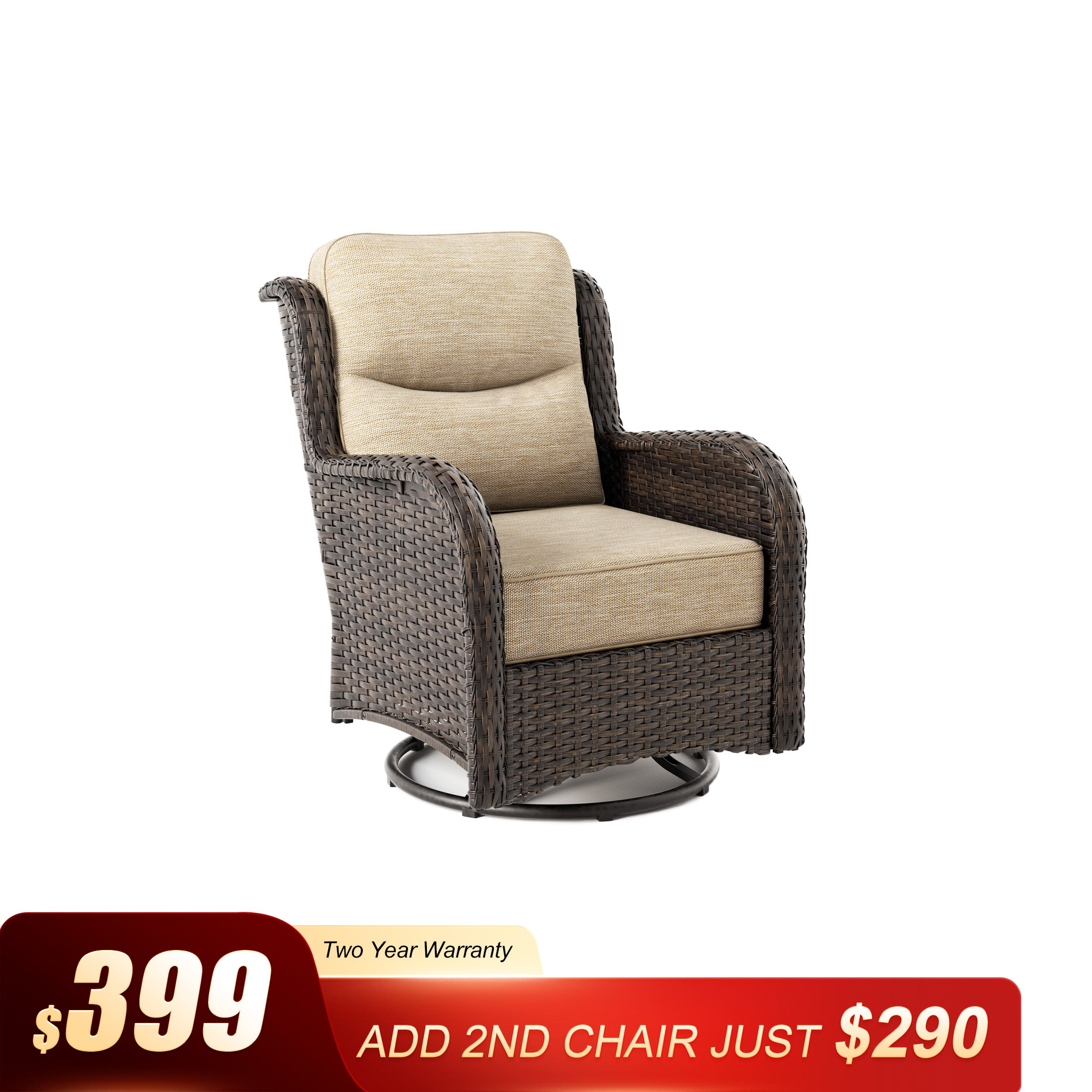 Hawthorne 360° Swivel Outdoor Wicker Gliding Chair With 6-Inch Cushion & Sturdy Base