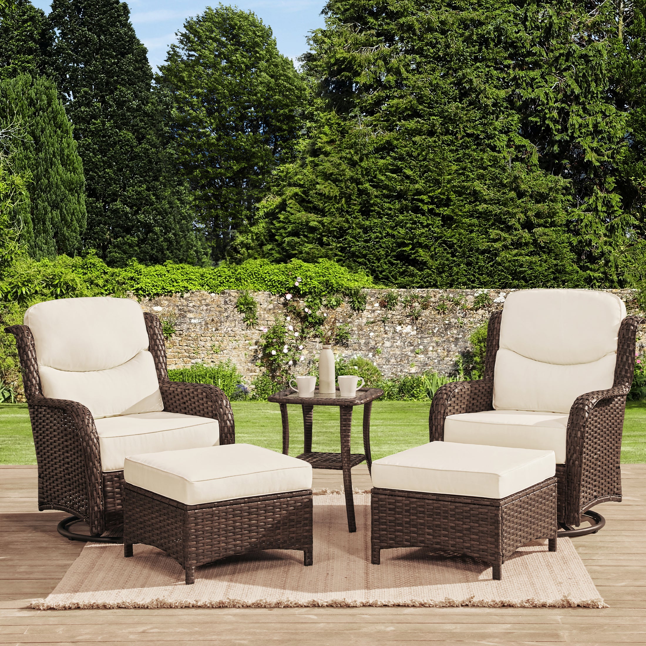 Hawthorne Swivel Glider Conversation Set  With Ottomans