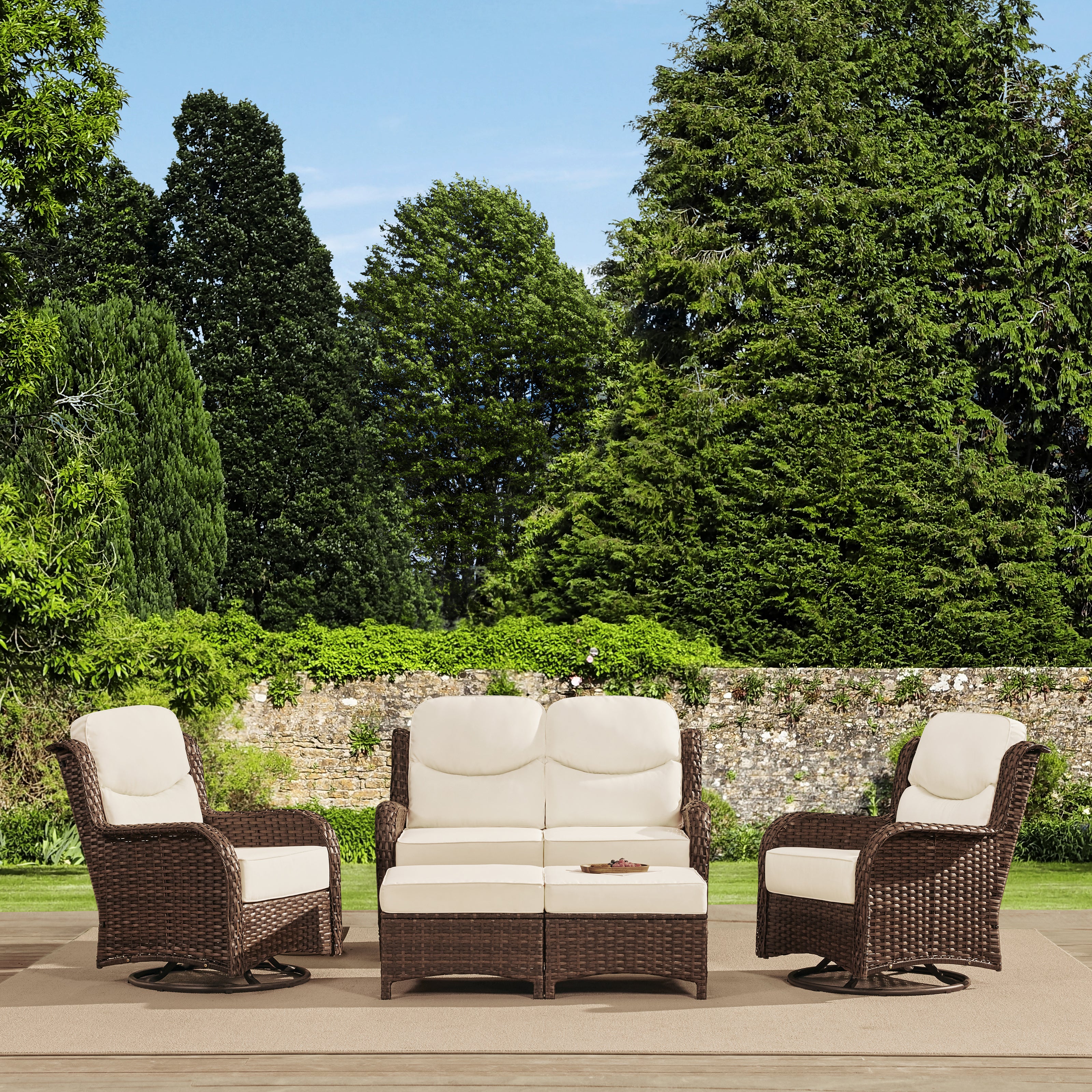 Hawthorne Patio Rattan 2 Seater Loveseat With High Back Design & 6-Inch Cushions