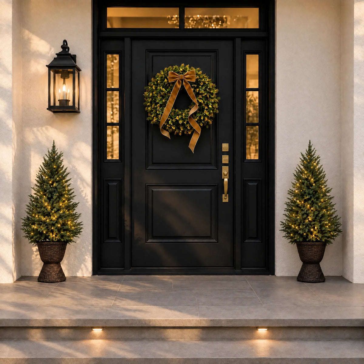 4 ft Pre-Lit Cedar Potted Porch Tree In Woven Urn Colored LED