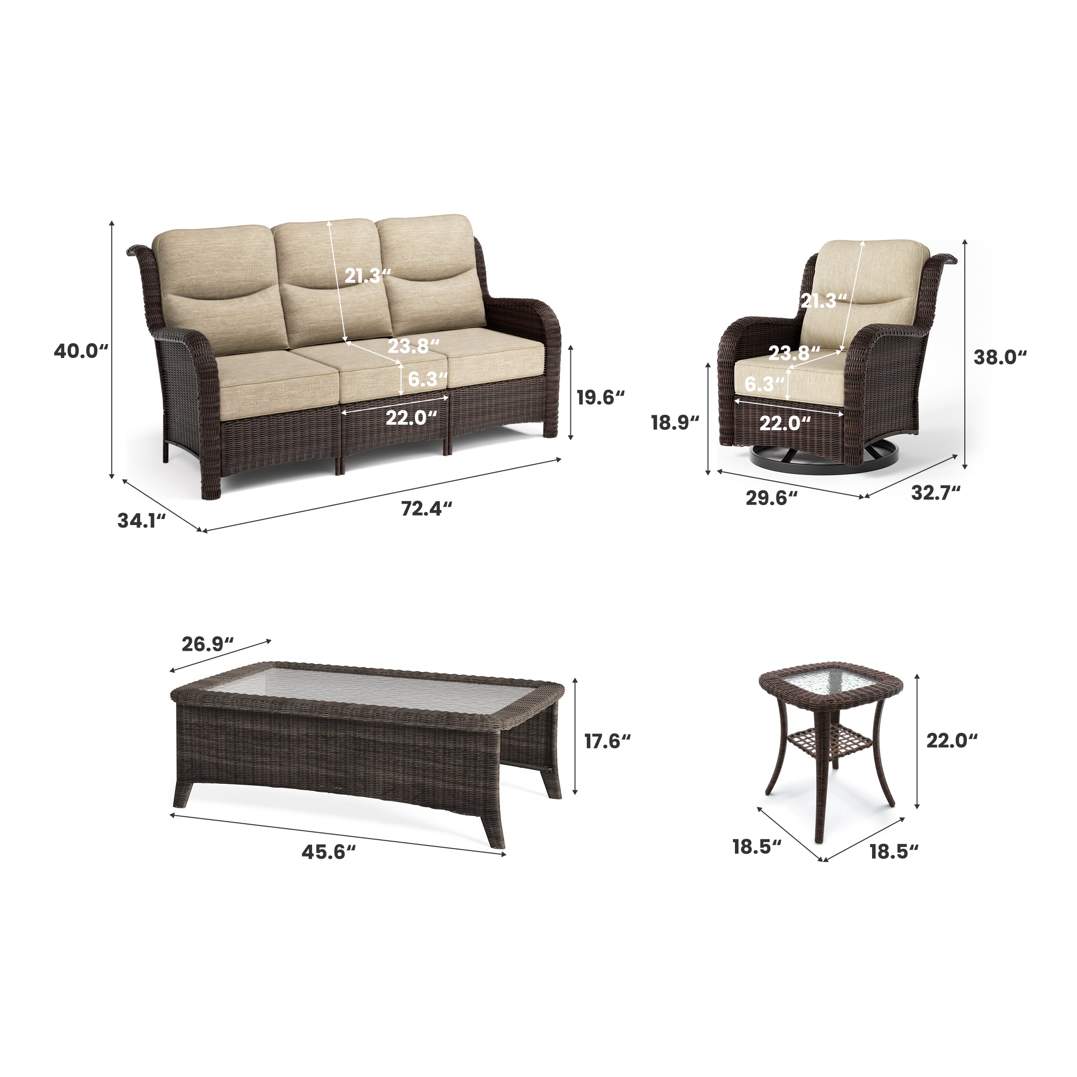 Ardenelle Luxury 7 Piece Patio Wicker Sofa Set With Tables And Covers