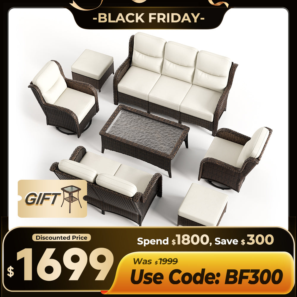 【Extra $300 OFF | CODE: BF300】Hawthorne 7 Piece Patio Wicker Furniture Set With 3 Seater Sofa And Loveseat