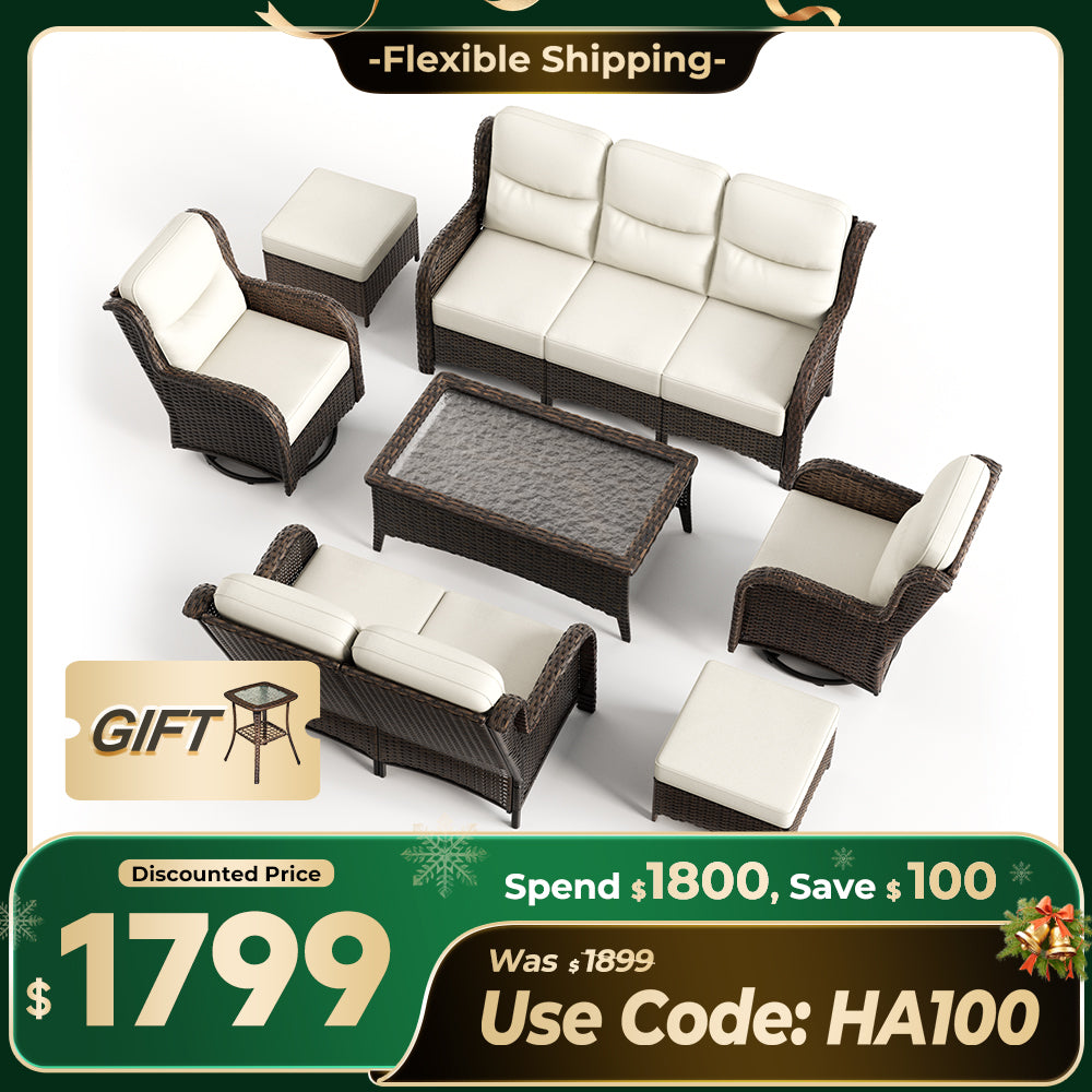 【Extra $100 OFF | CODE: HA100】Hawthorne 7 Piece Patio Wicker Furniture Set With 3 Seater Sofa And Loveseat