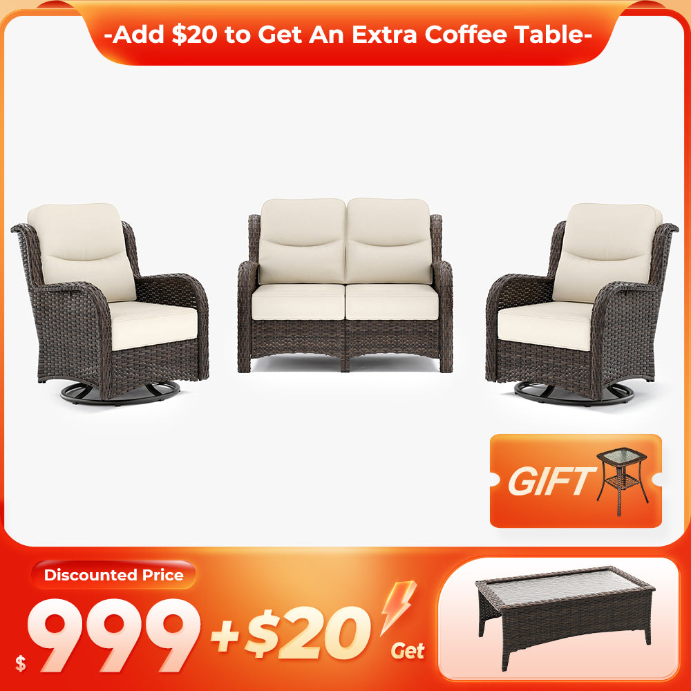 【Extra Coffee Table: $20 More】Hawthorne 4 Piece Patio Rattan Loveseat Set With Extra Coffee Table